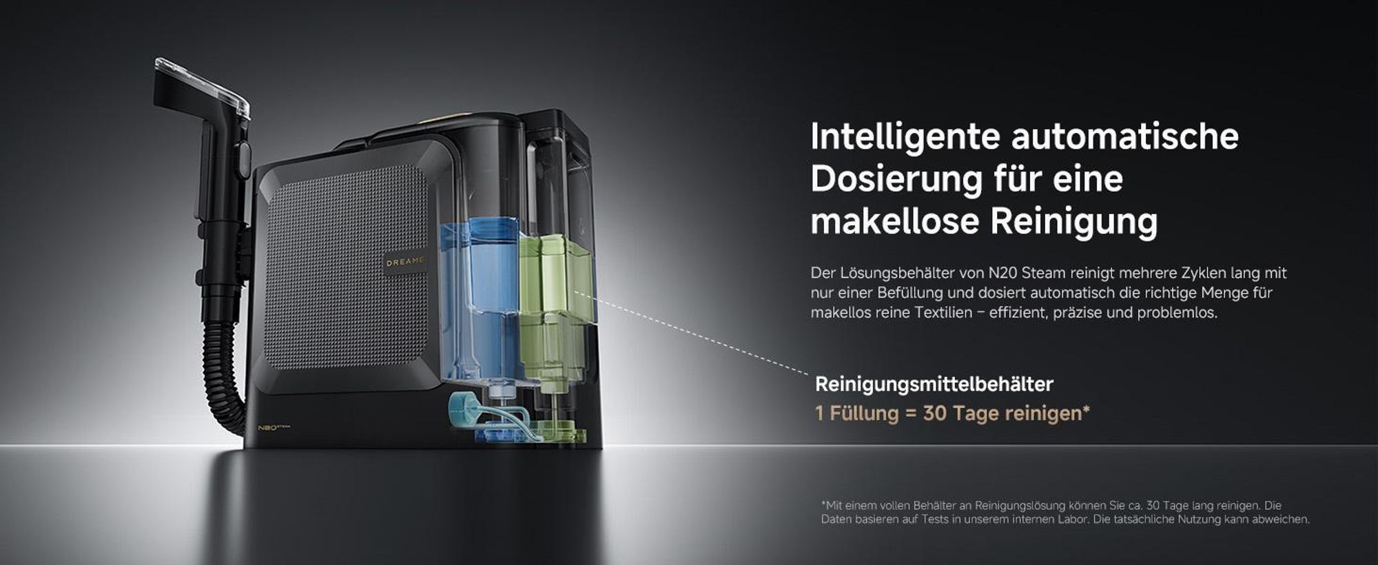Dreame N20 Tragbarer Nass-und Trockensauger,17kPa Saugkraft,100°C Dampfreinigung,70°C Heißwasserreinigung,20Min Schnelltrocknung,Selbstreinigung