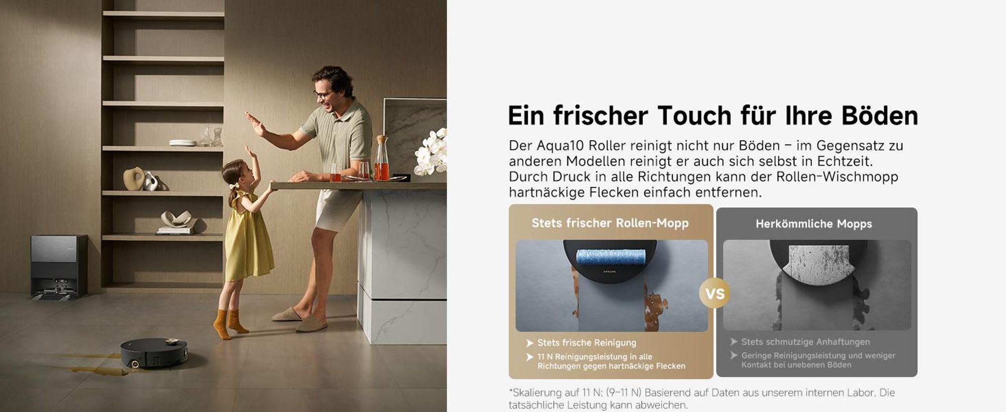 Dreame Aqua10 Roller Staubsauger Roboter mit Wischfunktion,30kPa Saugkraft,KI-Navigation,Heißwasserwaschen,Heißlufttrocknung,0 Tangle,Selbstreinigung