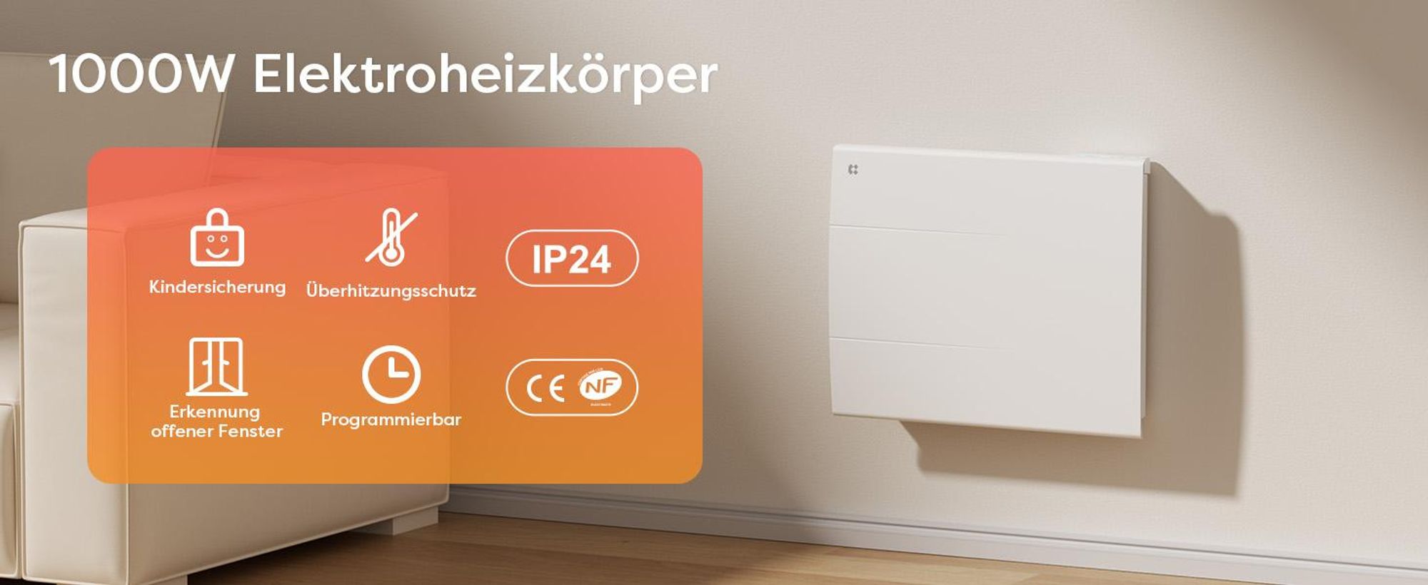 CIARRA Elektro-Heizkörper Keramik-heizkörper Heizung Thermostat mit PID 1000 W 10 m² CBHT10E