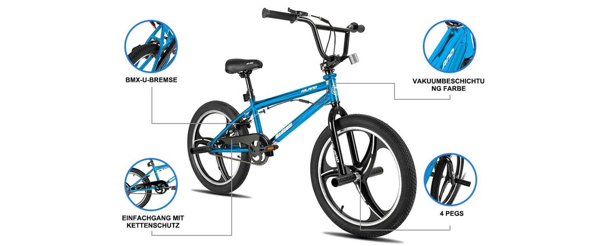 Hiland 20 Zoll 5 Multiple Speichen Kinder BMX Fahrrad für Jungen Mädchen ab 7 8 9 10 Jahre alt, 360 Grad Rotor Freestyle, 4 Pegs Single Speed Kinder