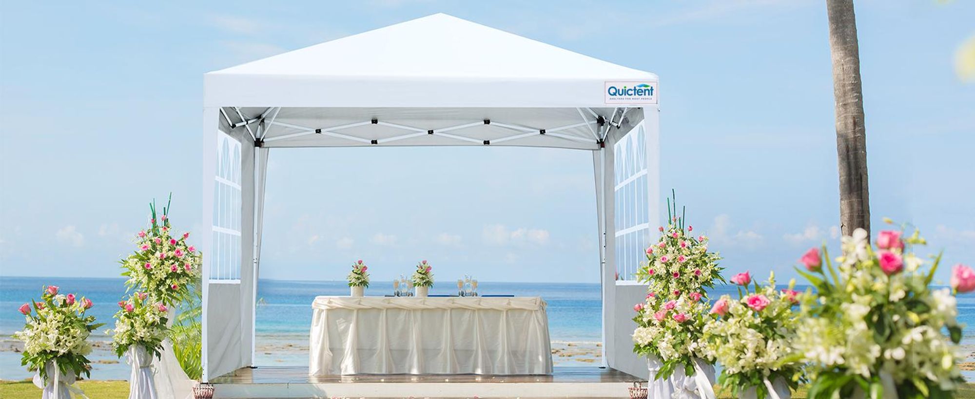 Quictent Pavillon 3x3 Faltpavillon mit 4 Seitenteilen, Wasserdicht Gartenpavillon mit Rolltasche, Partyzelt Gartenzelt , Weiß