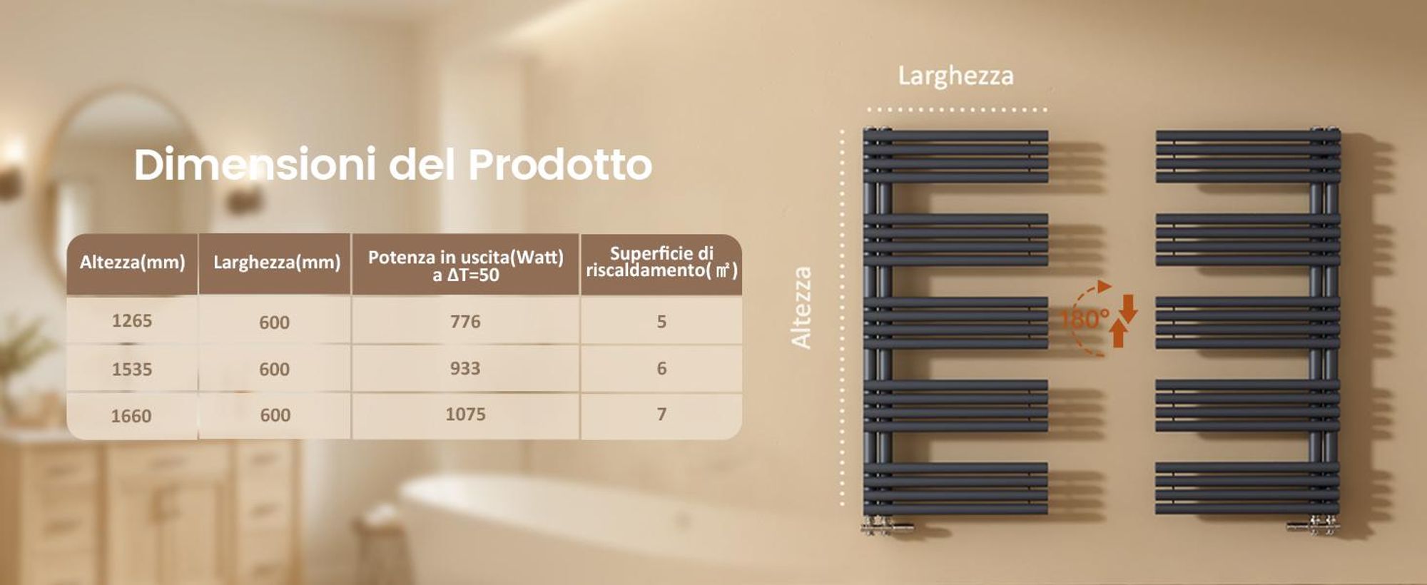 EMKE Radiatore scaldasalviette con attacco laterale antracite Tubo tondo 126,5 × 60 cm 776 W Scaldasalviette Bagno per funzionamento ad acqua calda Montaggio a parete senza resistenza elettrica