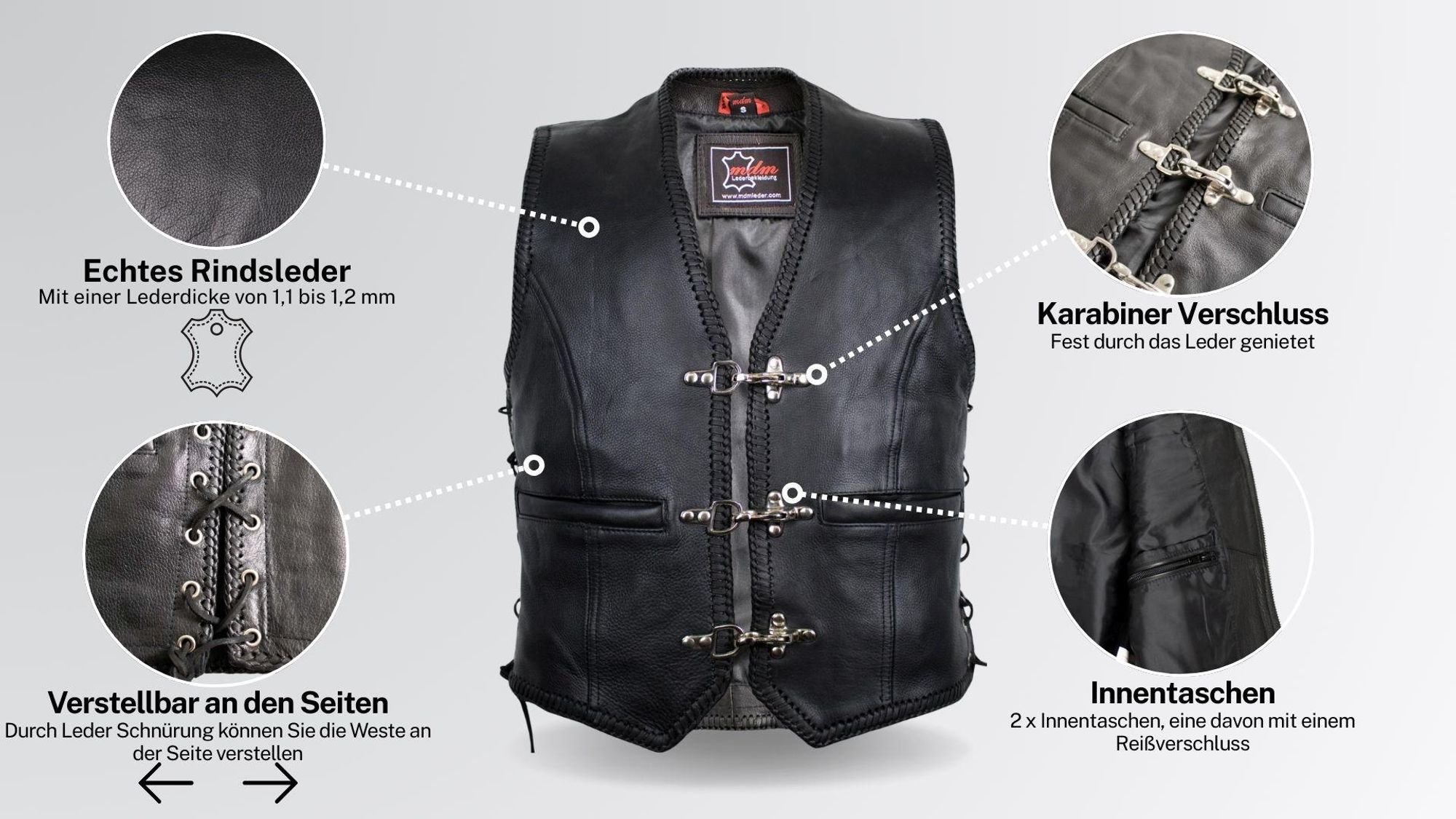 Rocker Lederweste, Bikerweste, Lederkutte, Kutte, Chopperweste(XL)