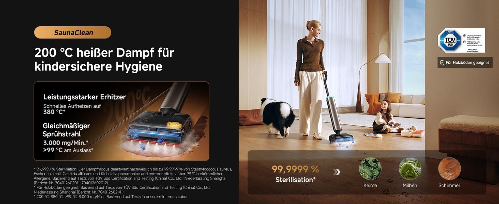 Dreame T16 Pro Steam Nass-und Trockensauger,30kPa Saugleistung Akku-Staubsauger,9,85cm ultraschlank,200℃ Dampf,90℃ Heißwasser,Selbstreinigend,LED,Gold