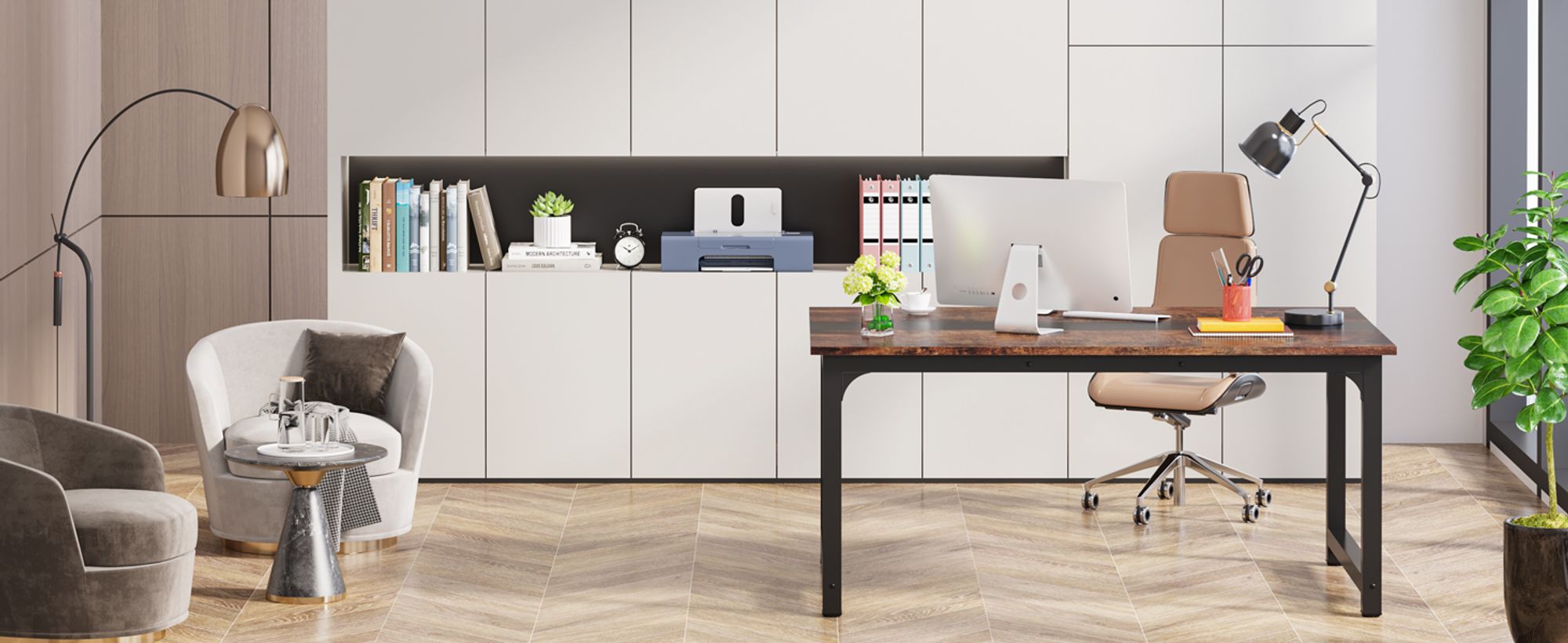 Tribesigns Moderner Computertisch, 160 x 80 cm großer Bürotisch Computertisch Studie Schreibtisch Arbeitsplatz für Home Office, Rustikal/Schwarz