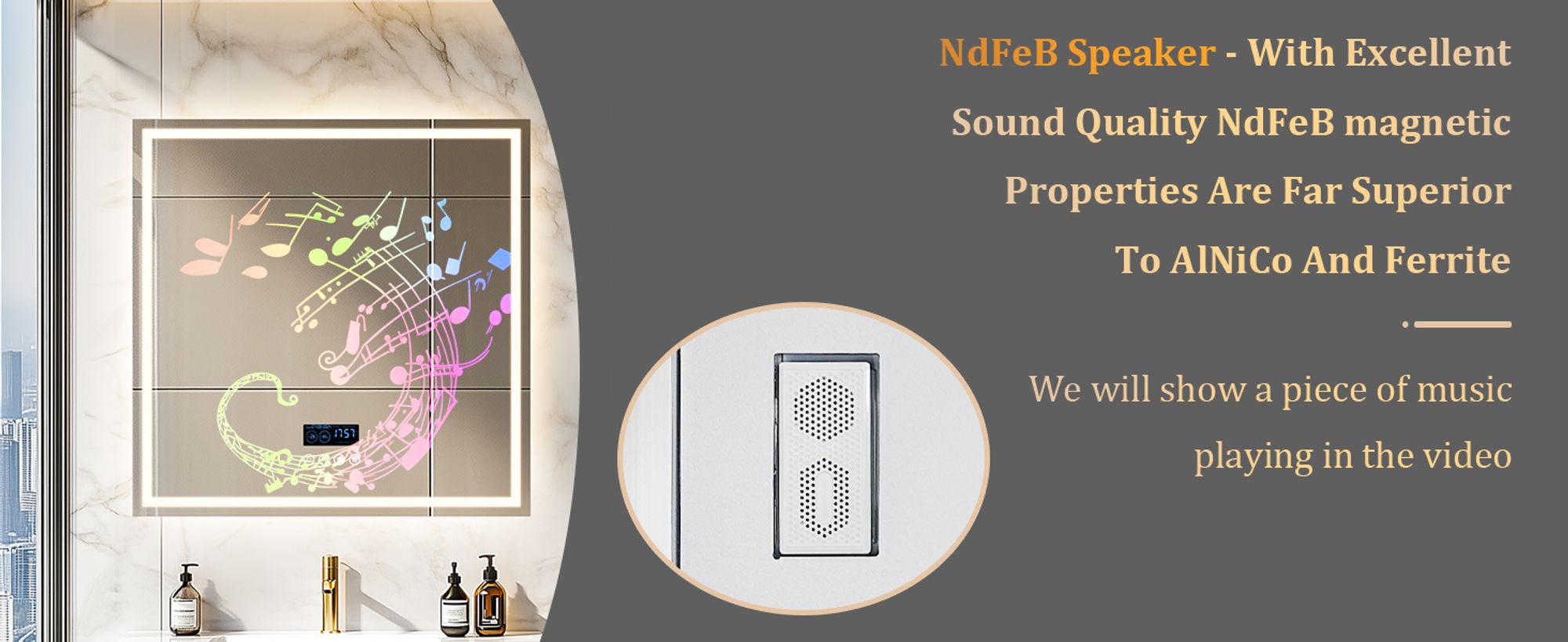WISFOR LED Badspiegel mit Bluetooth Lautsprecher, 80×80cm Badezimmerspiegel mit Beleuchtung 3 Lichtfarbe, LED Wandspiegel dimmbar beschlagfrei