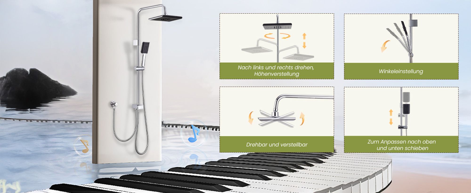 Homelody Duscharmatur,Duschsystem ohne Armatur,Dusche Komplett für Badezimmer,Komplettdusche mit Brause/Duschkopf/Handbrause/Brausestange,Edelstahl