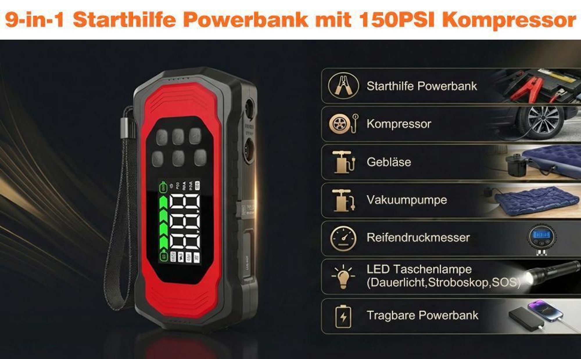 Starthilfe,Auto Starthilfe, Jump Starter, Ladegerät, Starthilfe Booster, Powerbank