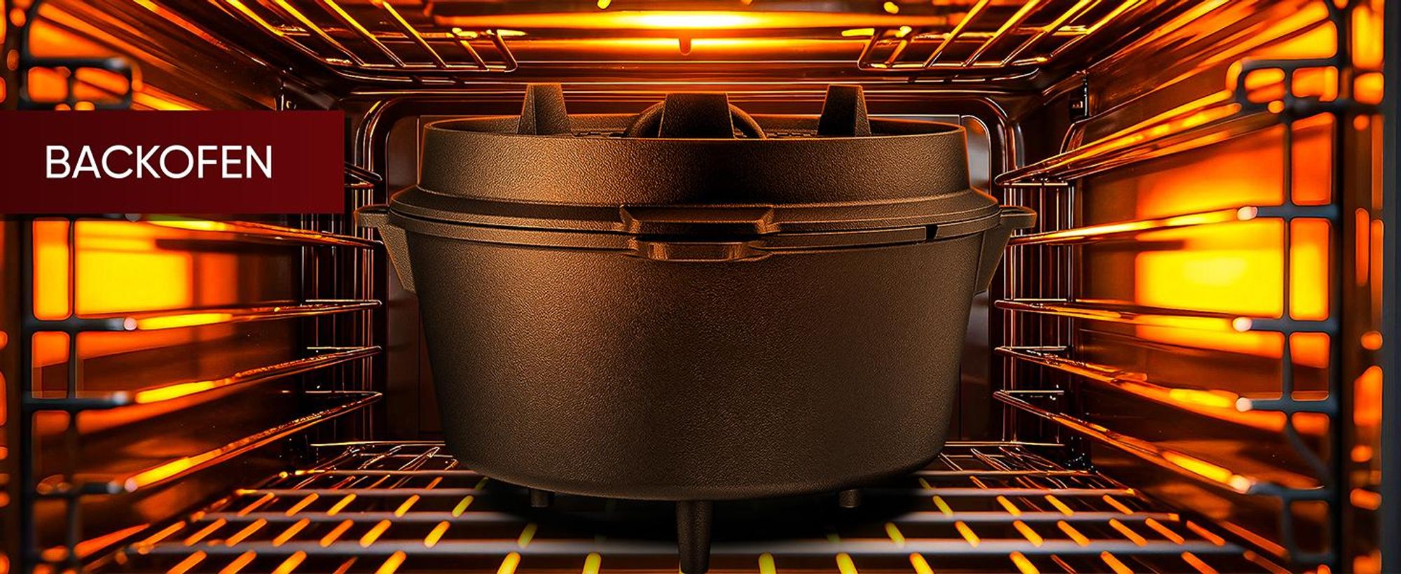 Dutch Oven auf Gasgrill mit Flammen – ideal zum Braten & Schmoren im Freien.
