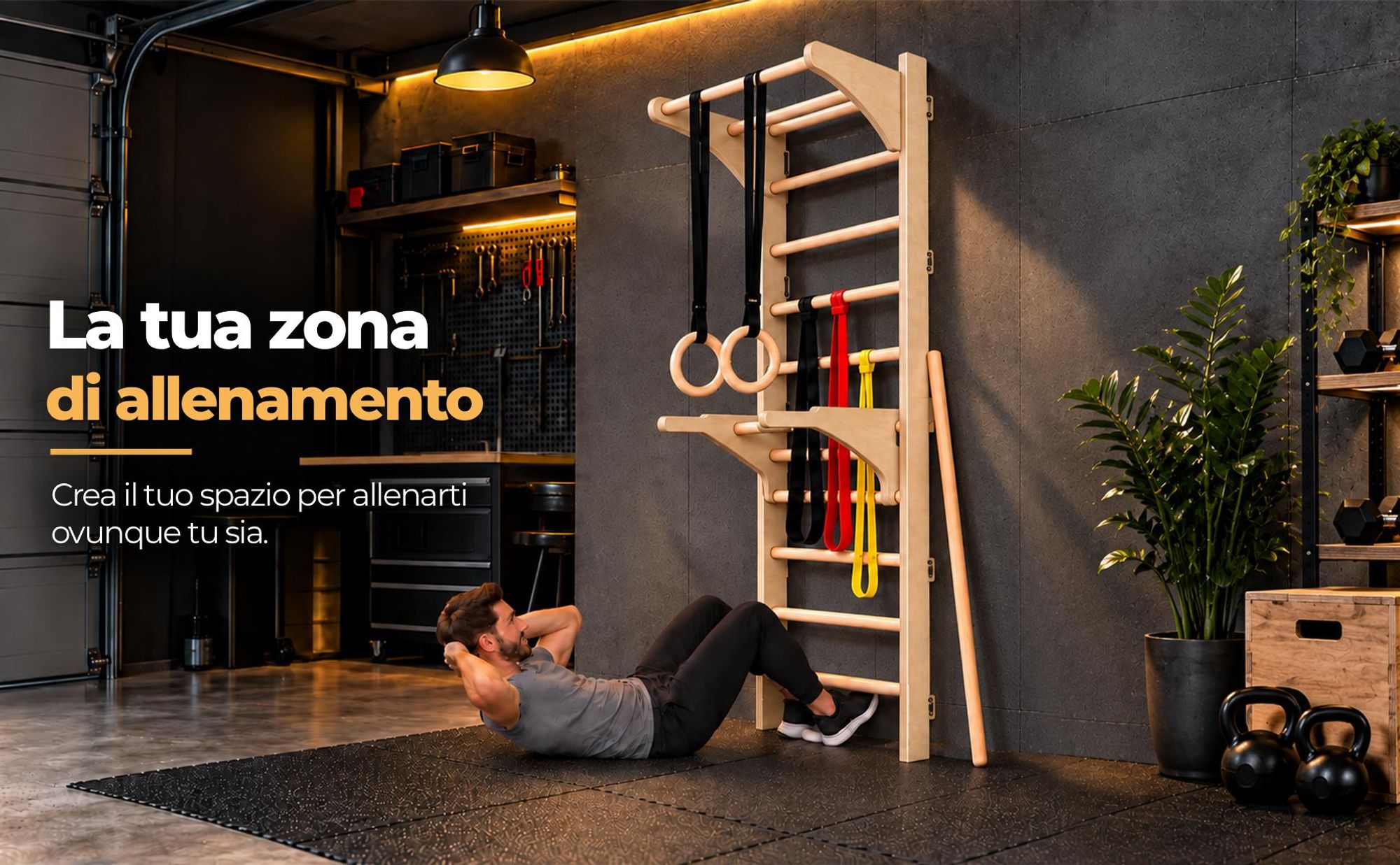 MAMOI Spalliera con barra trazioni, elastici e bastone per stretching