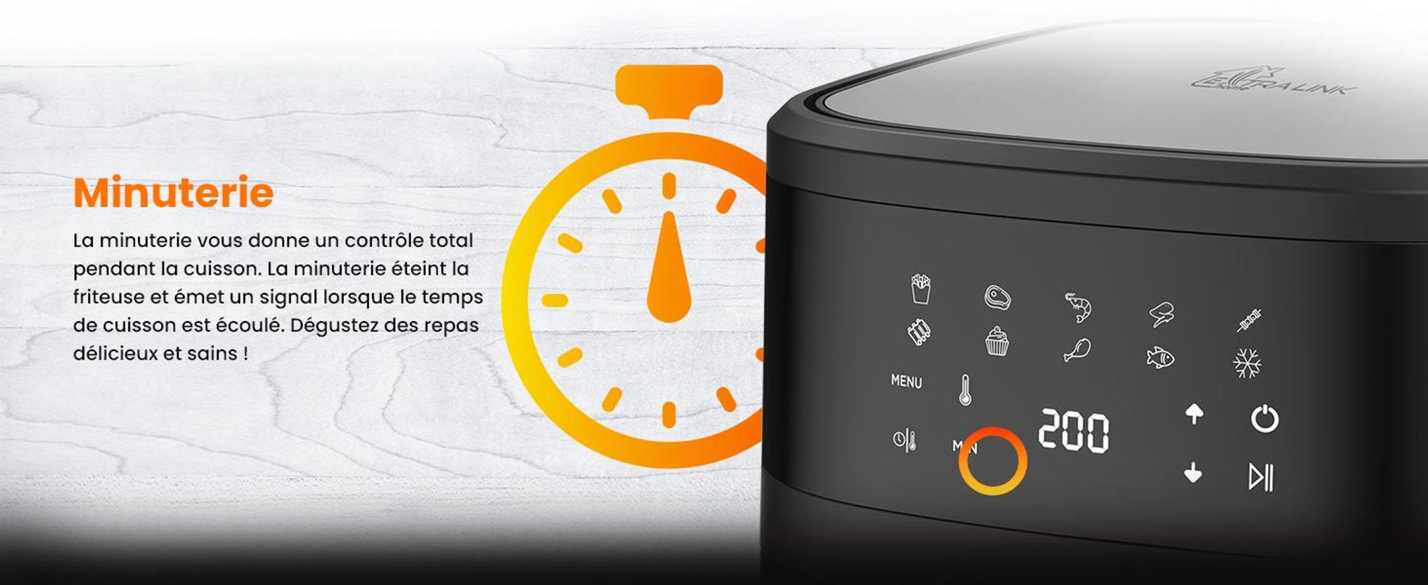 Extralink Air Fryer 6,5 l friteuse à air chaud 1800 W avec fenêtre transparente et écran tactile LED