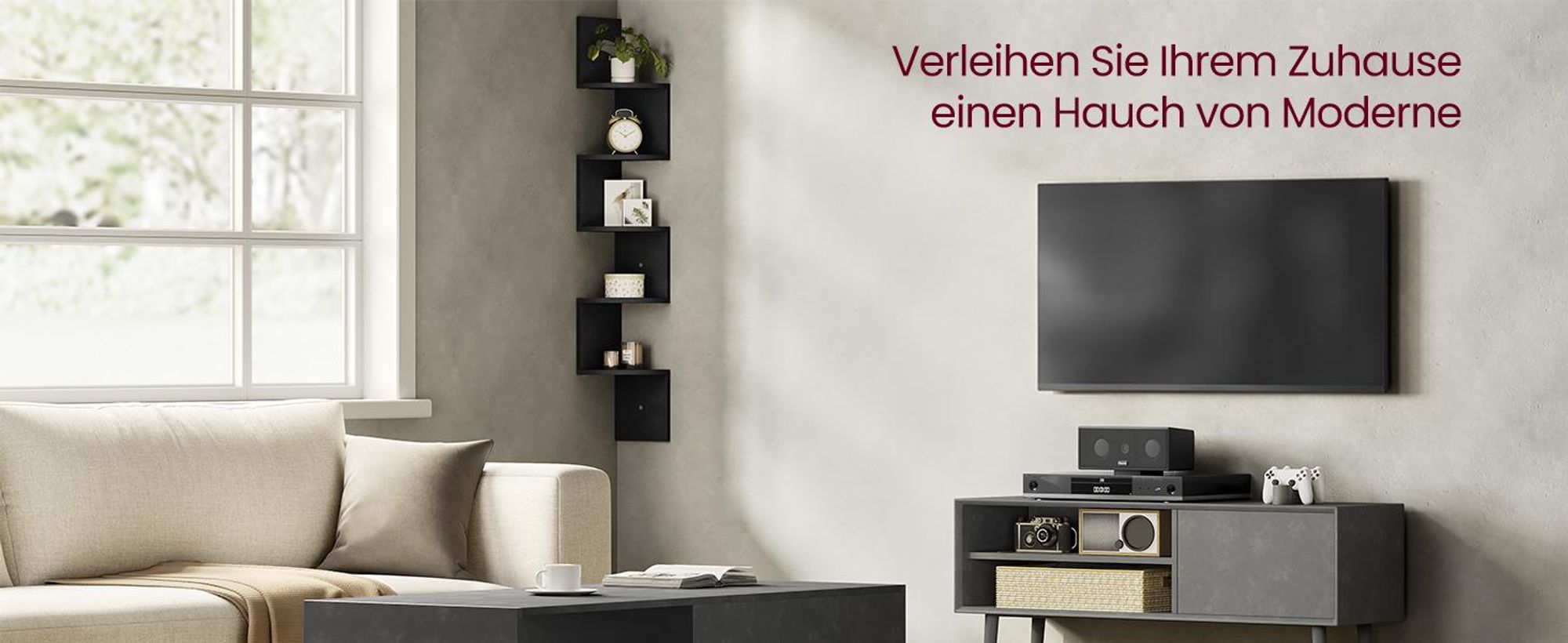 VASAGLE Eckregal, 1-tlg., Wandregal, Bücherregal mit 5 Ablagen