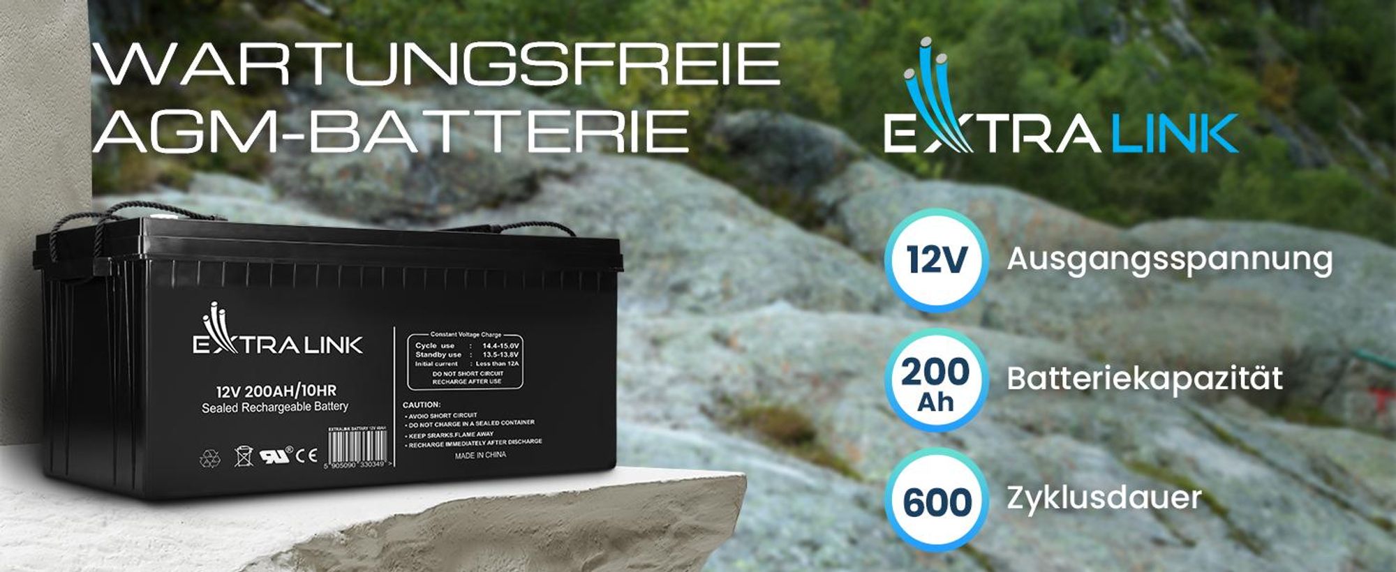 Extralink AGM 12V 200Ah Solarbatterie Solar Batterie Wohnmobil Bootsbatterie Batterie Akku