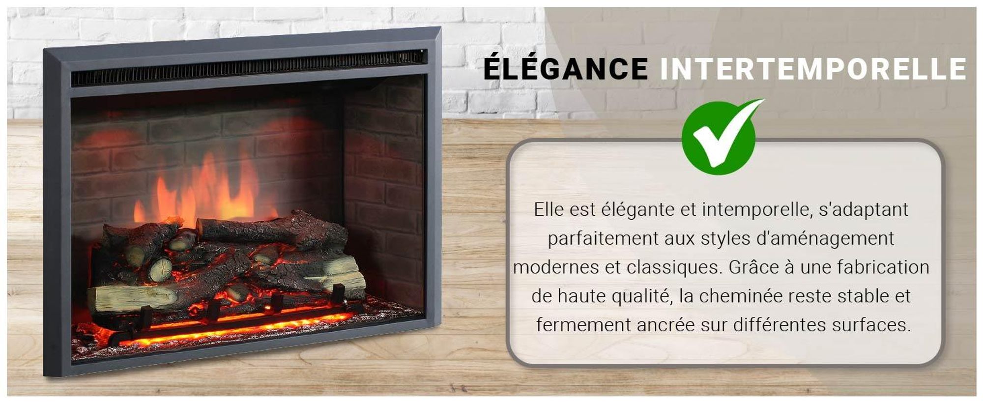 Cheminée électrique encastrable BALDERIA Calida 30 – Puissance de chauffage jusqu'à 2 000 W, noire