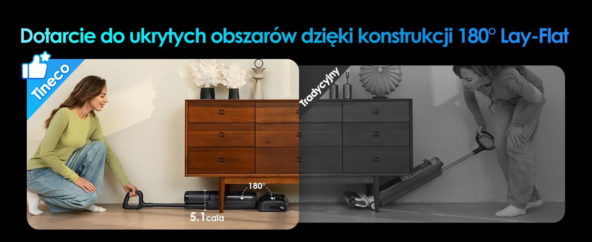 Tineco Floor ONE S7 Stretch Ultra odkurzacz bezprzewodowy 2w1 na mokro i sucho, FlashDry 85°C, 180° antysplątanie, 50 min pracy Flashdry 85℃