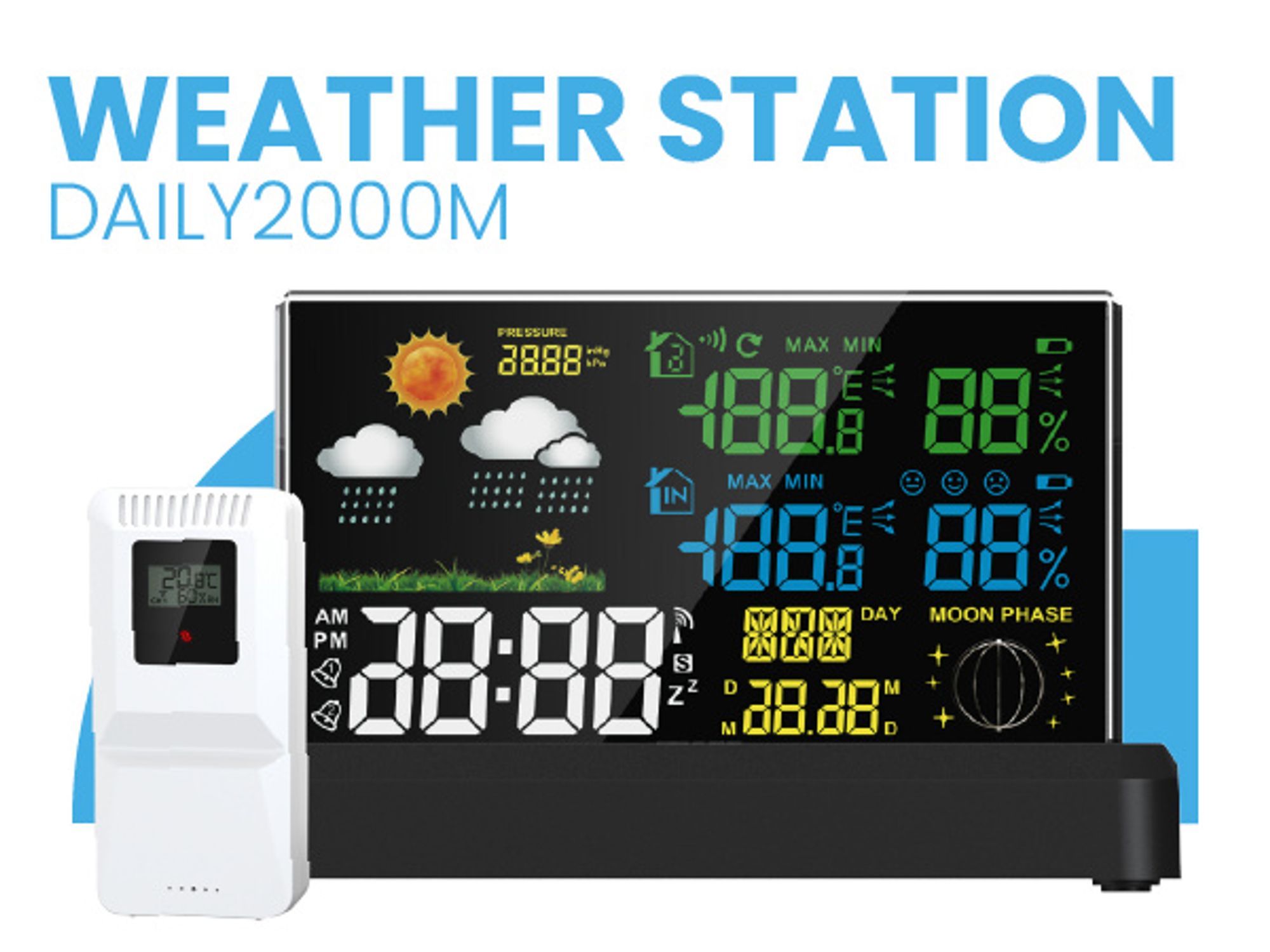 MalTec Wetterstation Drahtlose Thermometer Barometer Daily2000M Mondphasen USB-Anschluss