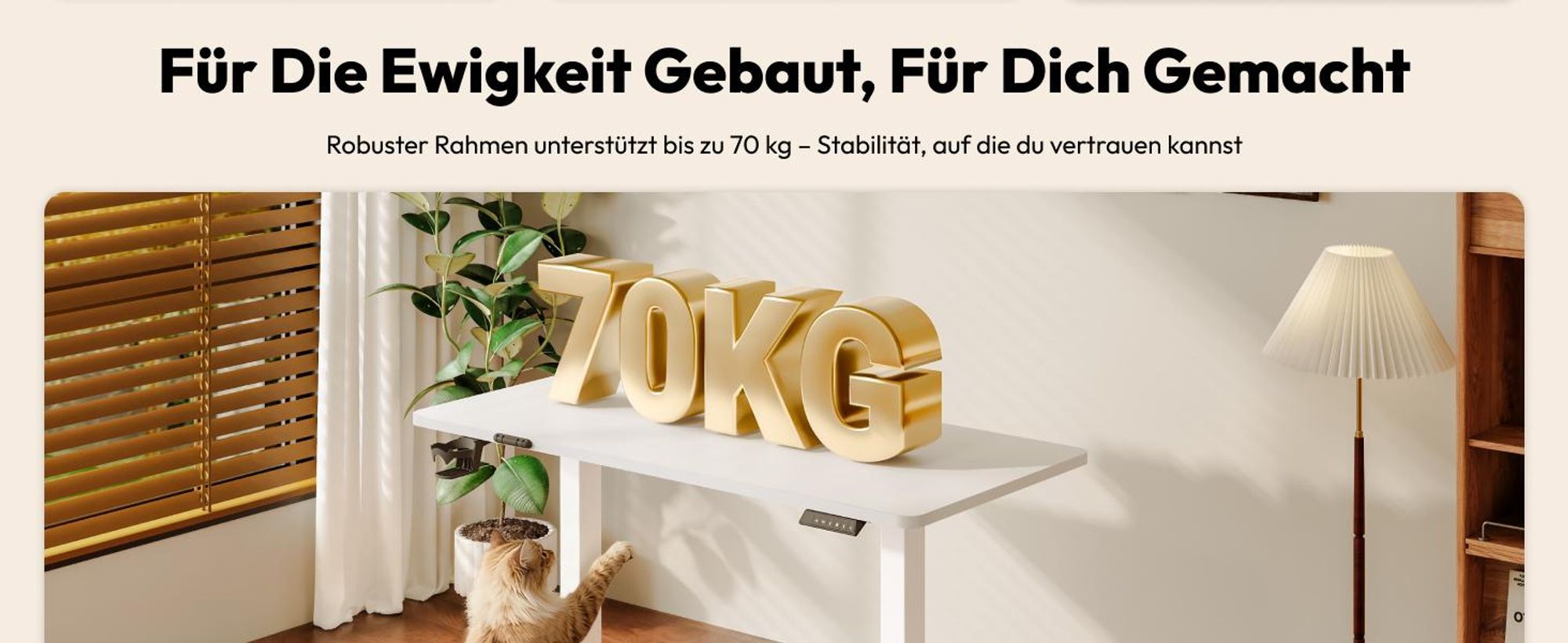 SANODESK QS1 Höhenverstellbarer Schreibtisch, EINTEILIGE TISCHPLATTE, 4 Memory-Funktion, 70 kg Tragkraft, Haken, Kabelmanagement, 110x54cm (Weiß)