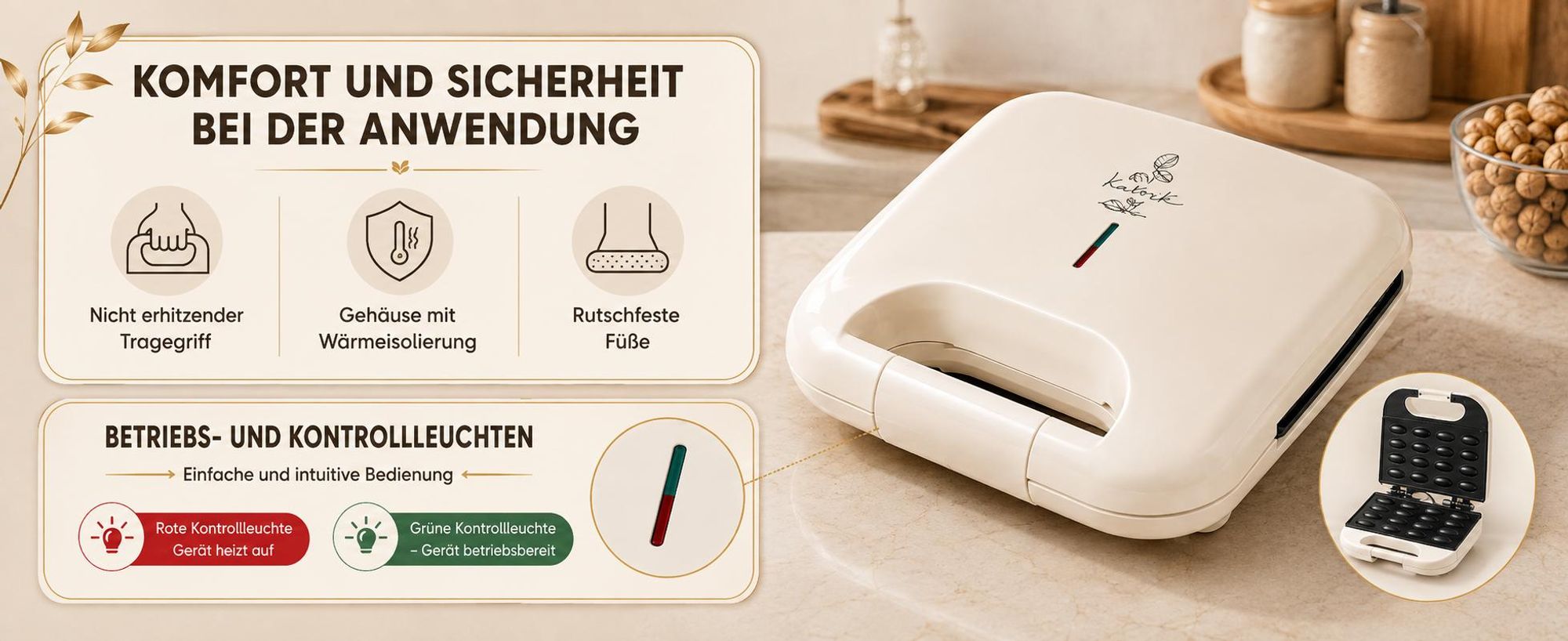 Nussgebäck-Maker Keksform 750W 12 Hälften Antihaftbeschichtet Zn1000N