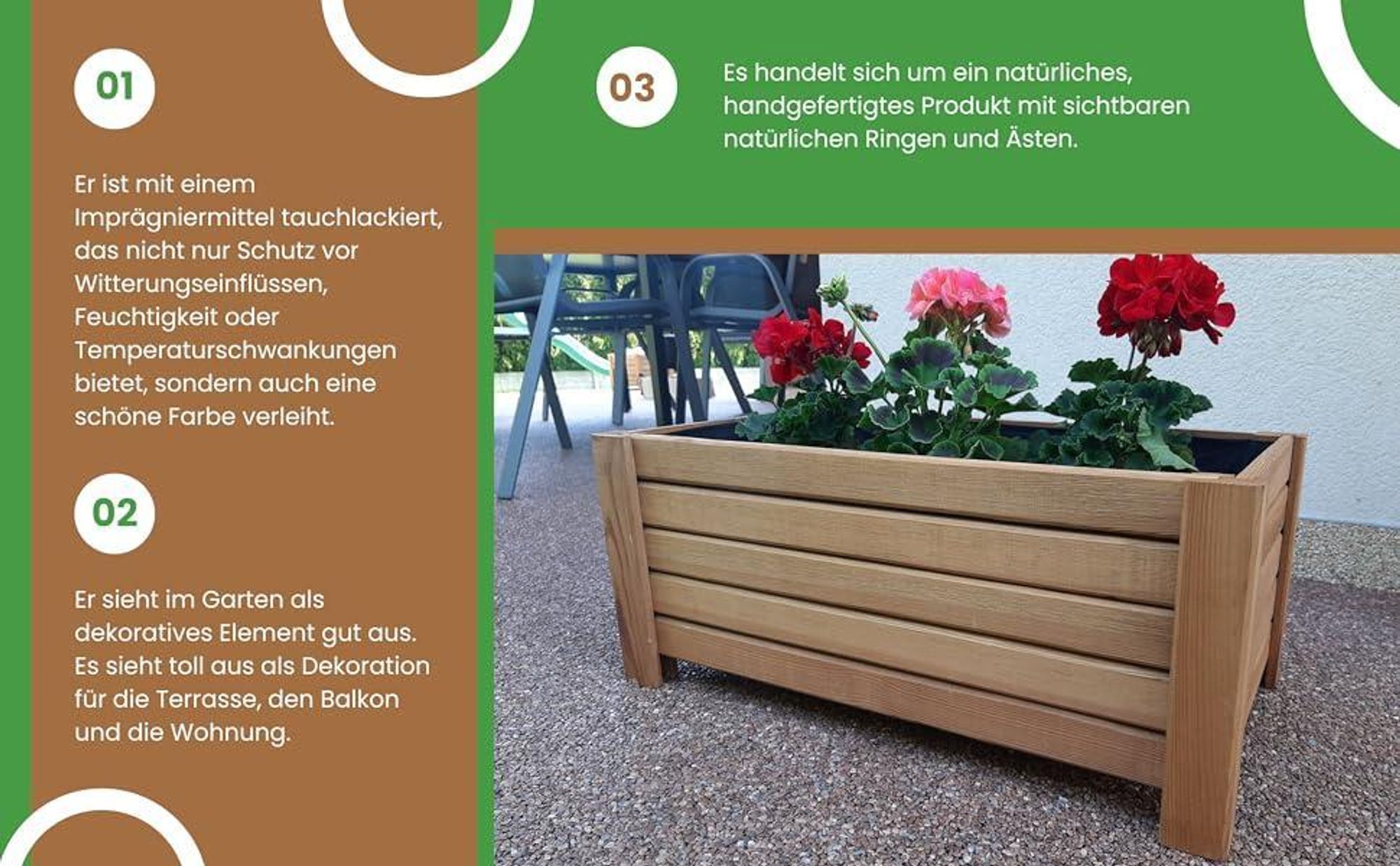 Pflanzkübel Rechteckig 59 x 33 x25 cm (B x T x H) - Holz Blumentopf - Graphit - Pflanzkasten - Natürlicher Übertopf - Pflanztopf - Blumenkasten Balkon & Garten