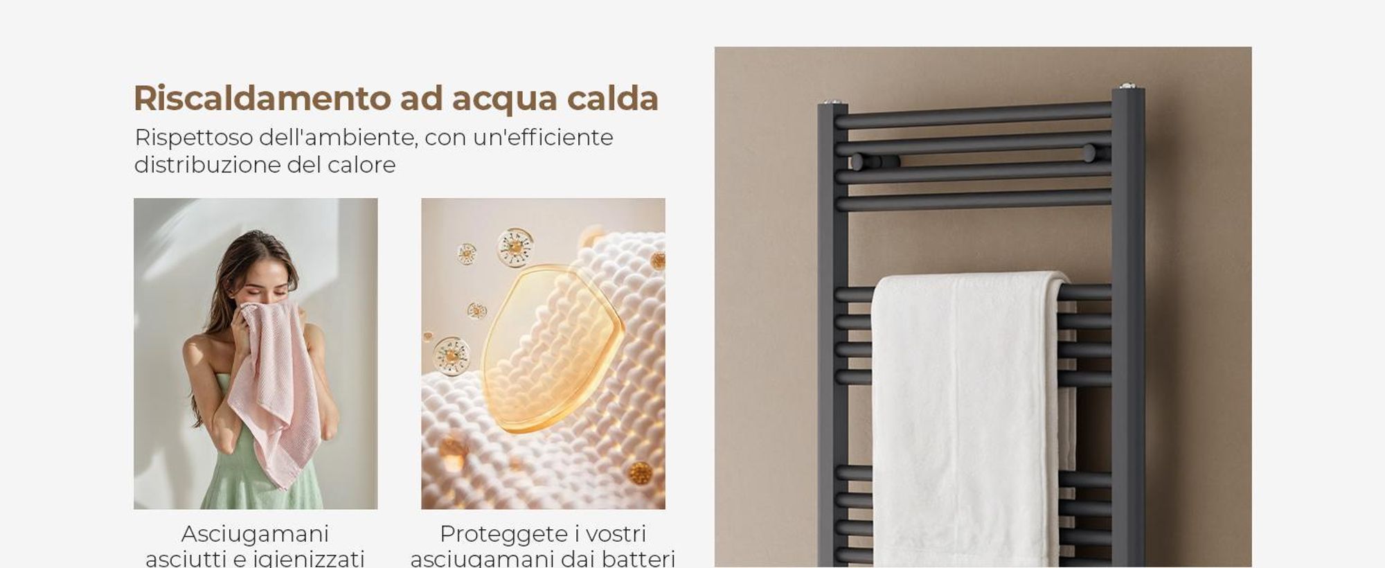 S'AFIELINA 180 x 60cm Radiatore da bagno Asciuga asciugamani Radiatore per asciugamani Attacco centrale Scaldasalviette Dritto antracite con valvola, 860W