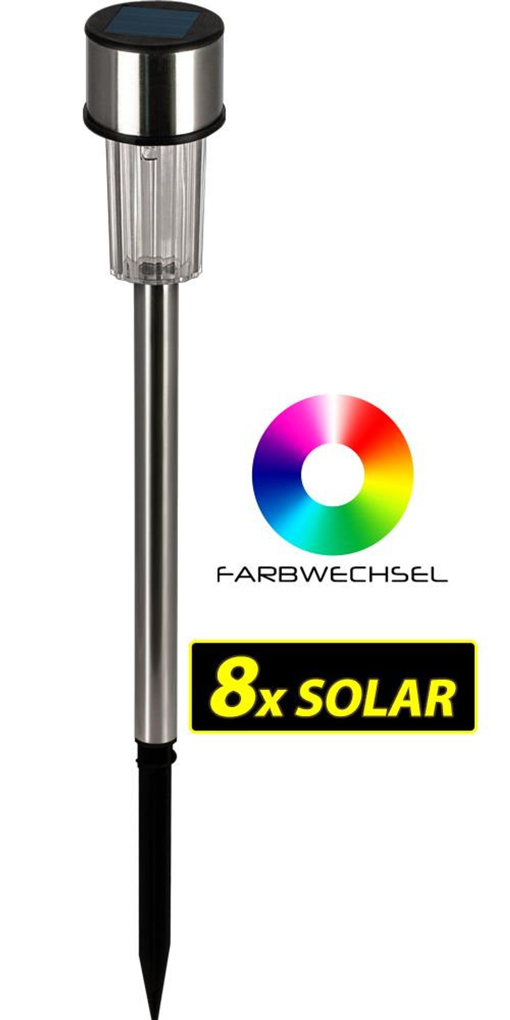 DEUBA® Solarlampe für Außen 8er Set LED Wetterfest IP44 Dämmerungssensor Erdspieß Edelstahl Weiß Solar Garten Leuchte Außenleuchte Balkon Deko