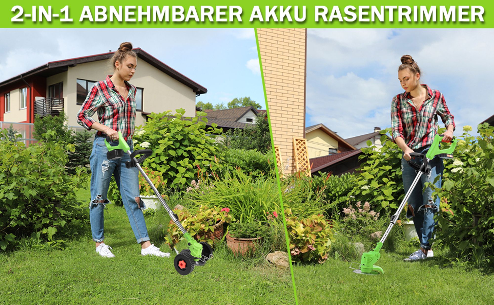Akku-Rasentrimmer 21V Elektrischer Rasentrimmer - mit 3 Arten Klingen für Garten, Hof