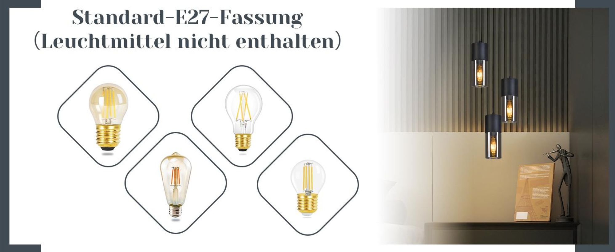 ZMH Hanglamp, eettafel, zwart, 3 lampen, E27, metaal, glazen kap, rond, hanglampen voor keuken, eetkamer, hal, trap, slaapkamer