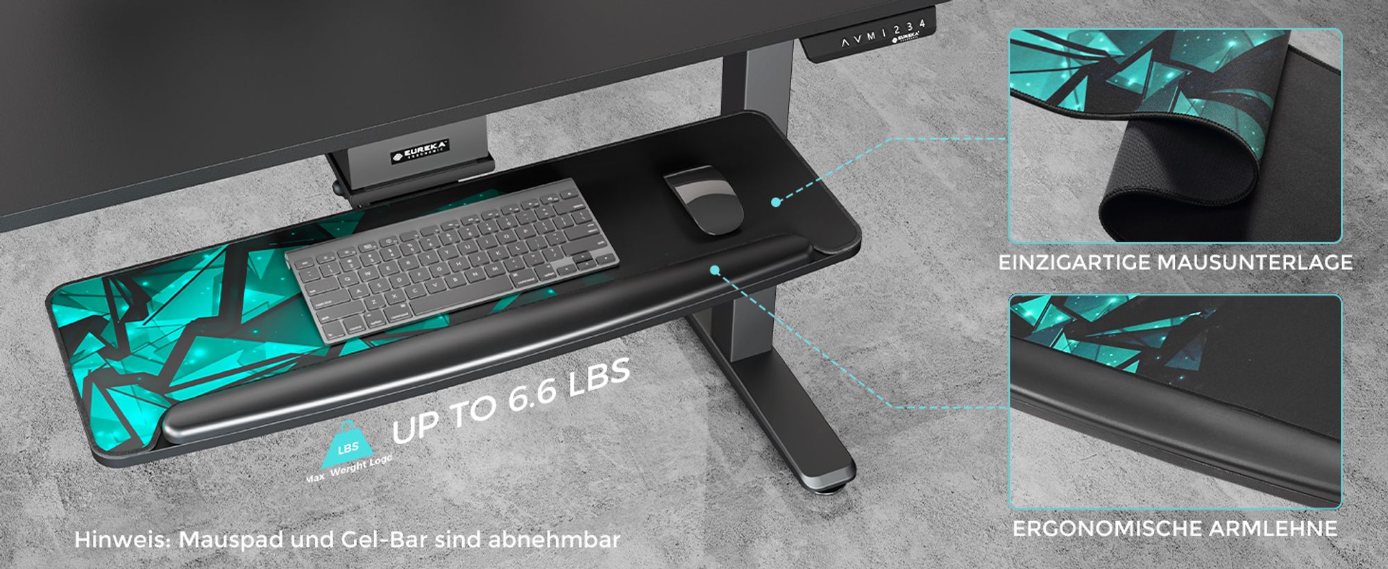 EUREKA ERGONOMIC Tastaturauszug Verstellbar Tastaturhalterung Schwenkbar Tastaturschublade mit Mauspad Tastaturablage für Büro Schreibtisch Gaming