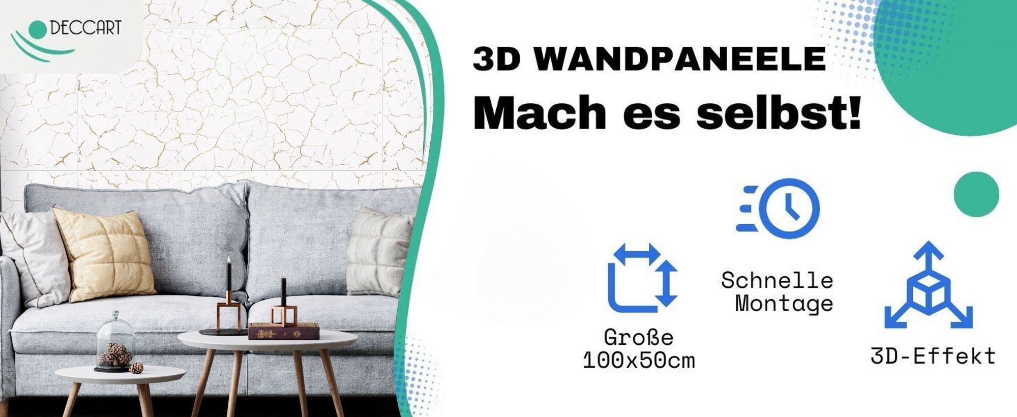 DECCART | 3D Deckenplatten | Desert 04XL Wandplatten | Betonimitation | 100x50cm | 4m2