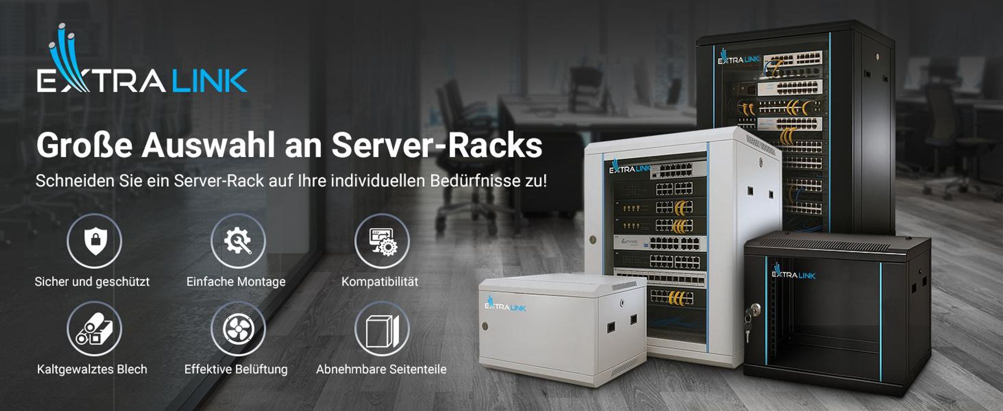 Extralink Rackmount-Schrank 6U 600x450 Grau Wandmontage - Wandmontiertes Regal - 6U - 60 kg - Sperrschloss - Ablageschienen - Grau