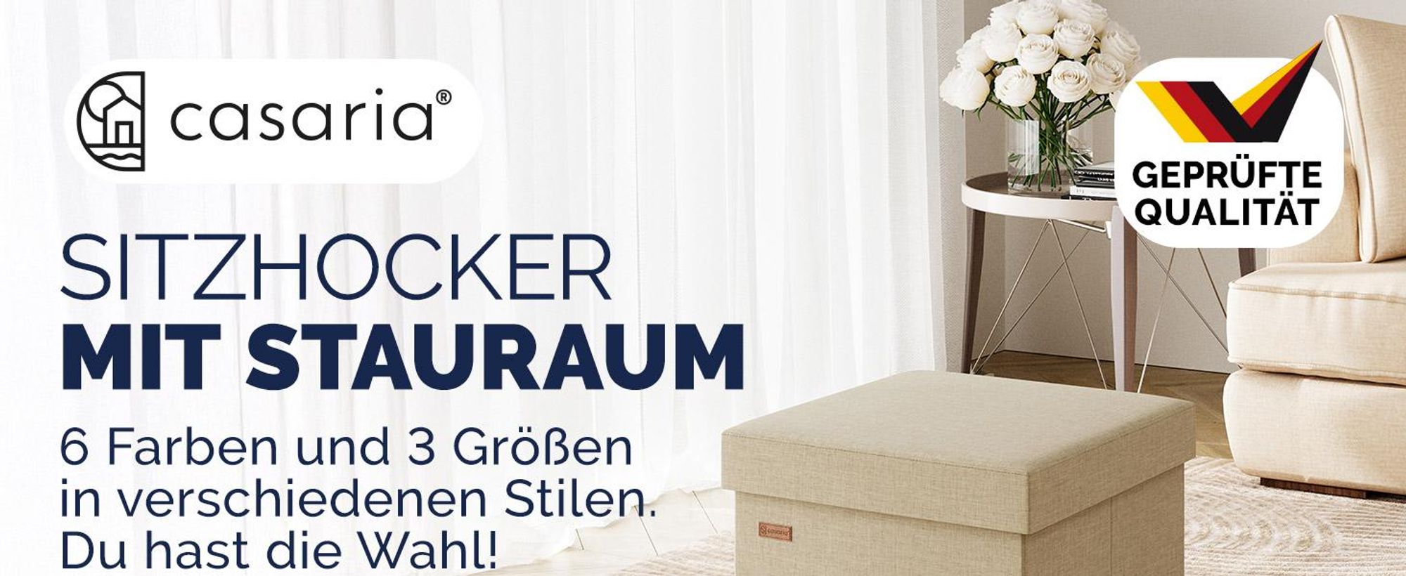 CASARIA® Hocker mit Stauraum Weiß Faltbar Deckel Kunstleder Gepolstert 38x38cm Klein Schlafzimmer Wohnzimmer Flur Sitzhocker Fußhocker Polsterhocker