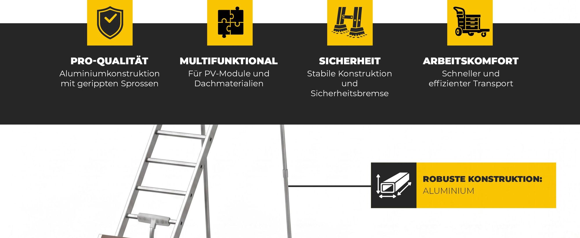 Drabest | Dachaufzug für Photovoltaikanlagen, Aluminium, 12,5 m, Tragkraft 125 kg, elektrische Winde 230 V 1050 W, Seil 12 m