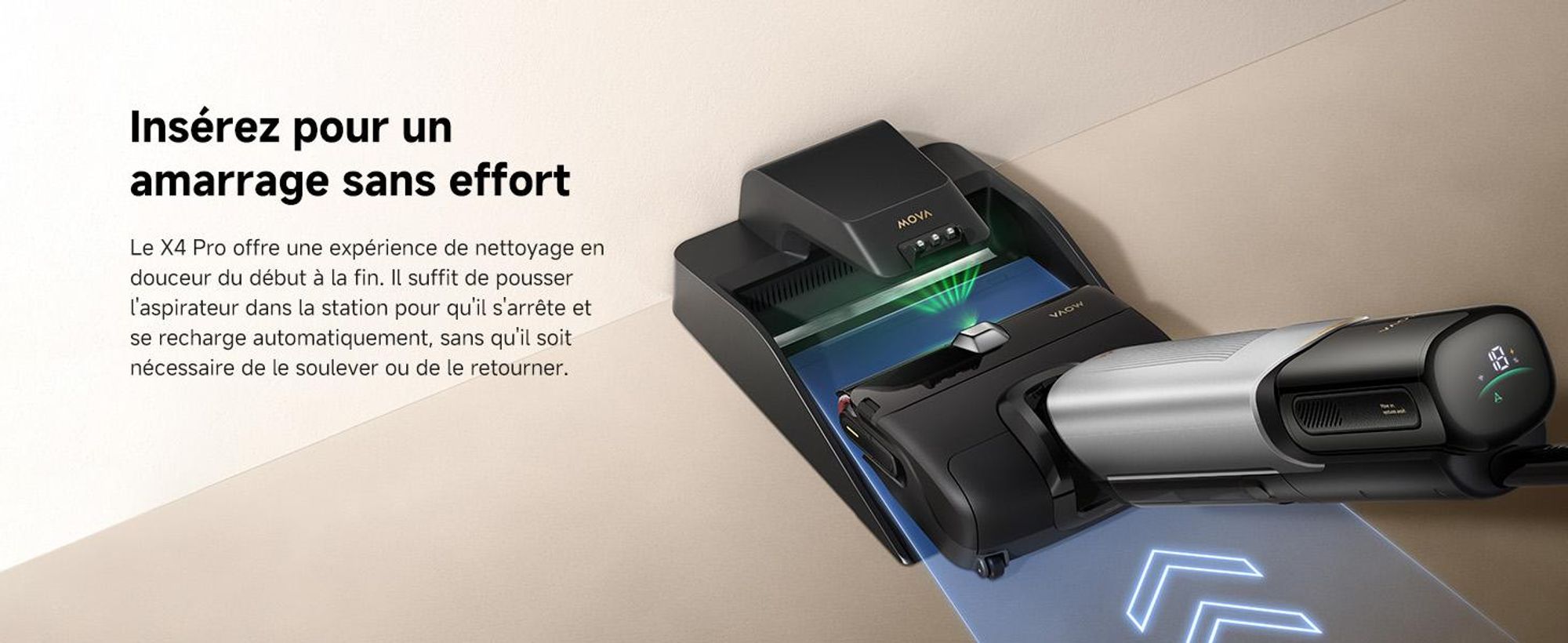 MOVA X4 Pro aspirateur balai sans fil, aspirateur laveur sec et humide 20 kPa, lavage eau chaude, auto-nettoyage 100 °C, brosse LED,  ajustement intel