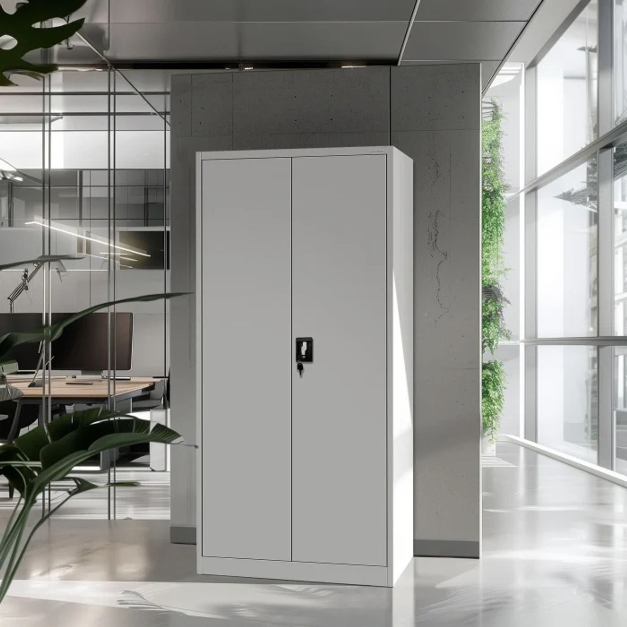 Aktenschrank Büroschrank Metallschrank Stahlschrank Werkzeugschrank Stahlblech Pulverbeschichtet Flügeltürschrank Abschließbar 195 cm x 90 cm x 40 cm Farbe: Weiß