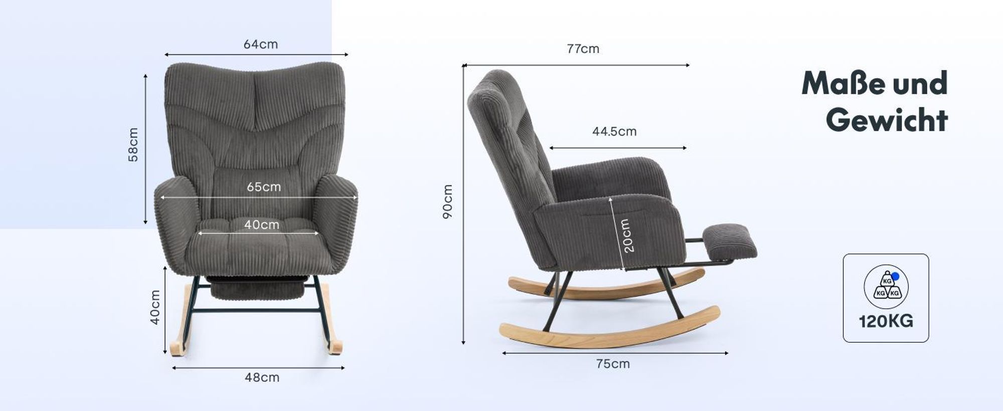 FLEXISPOT Schaukelstuhl Schaukelsessel hohe Rückenlehne & Fußstütze, Moderner Relaxsessel mit Holzkufen, gepolstert für Wohnzimmer, bis 120 kg Weiß