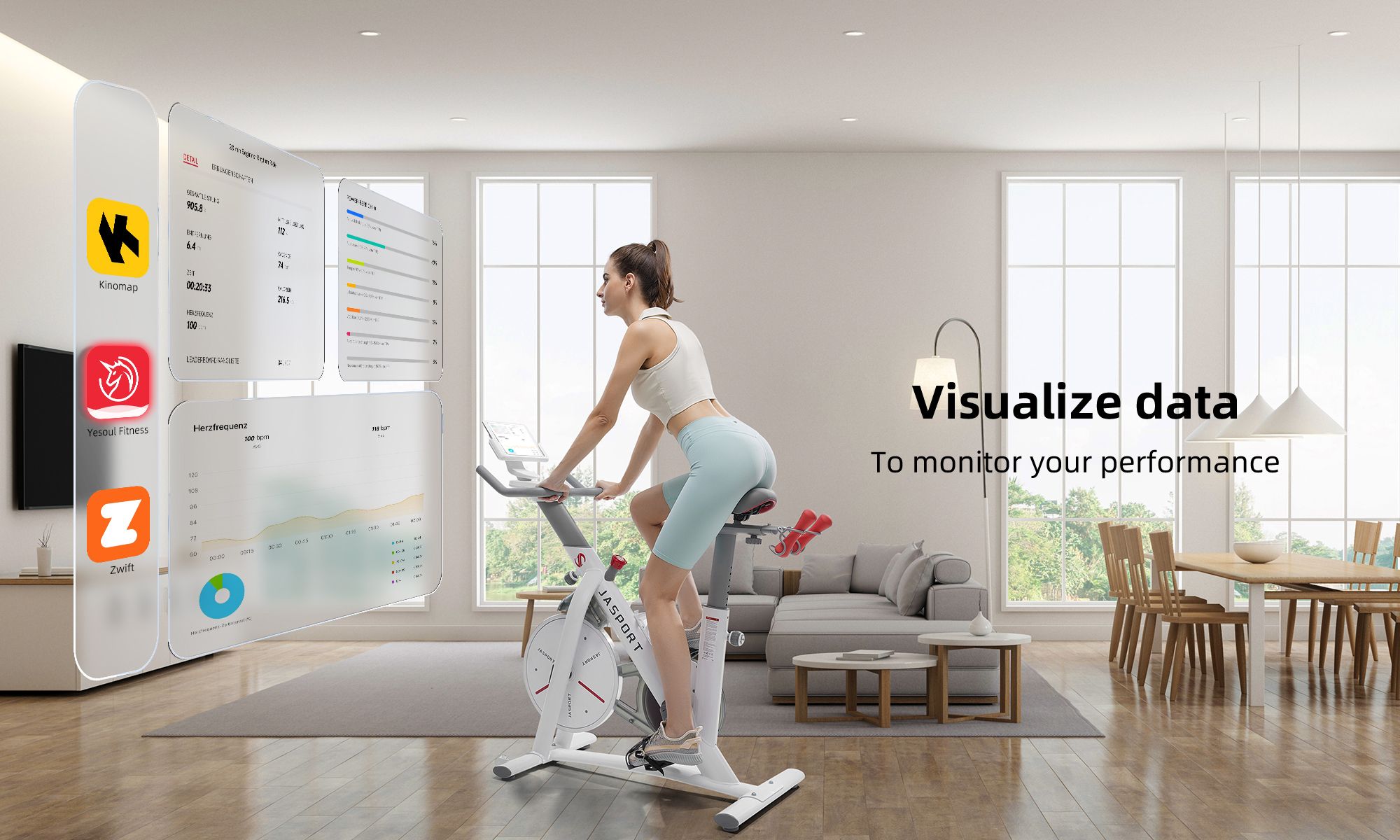 JASPORT S3, tichý stacionárny bicykel, magnetický brzdový systém, kompatibilný s Kinomap & Zwift, tréningová aplikácia