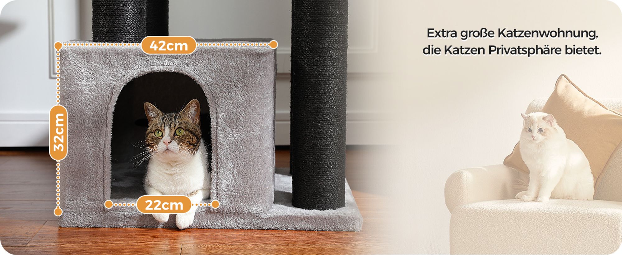 PAWZ Road Kratzbaum Grosse Katzen stabil mit 11cm Stämme, Kratzbaum XXL 170cm
