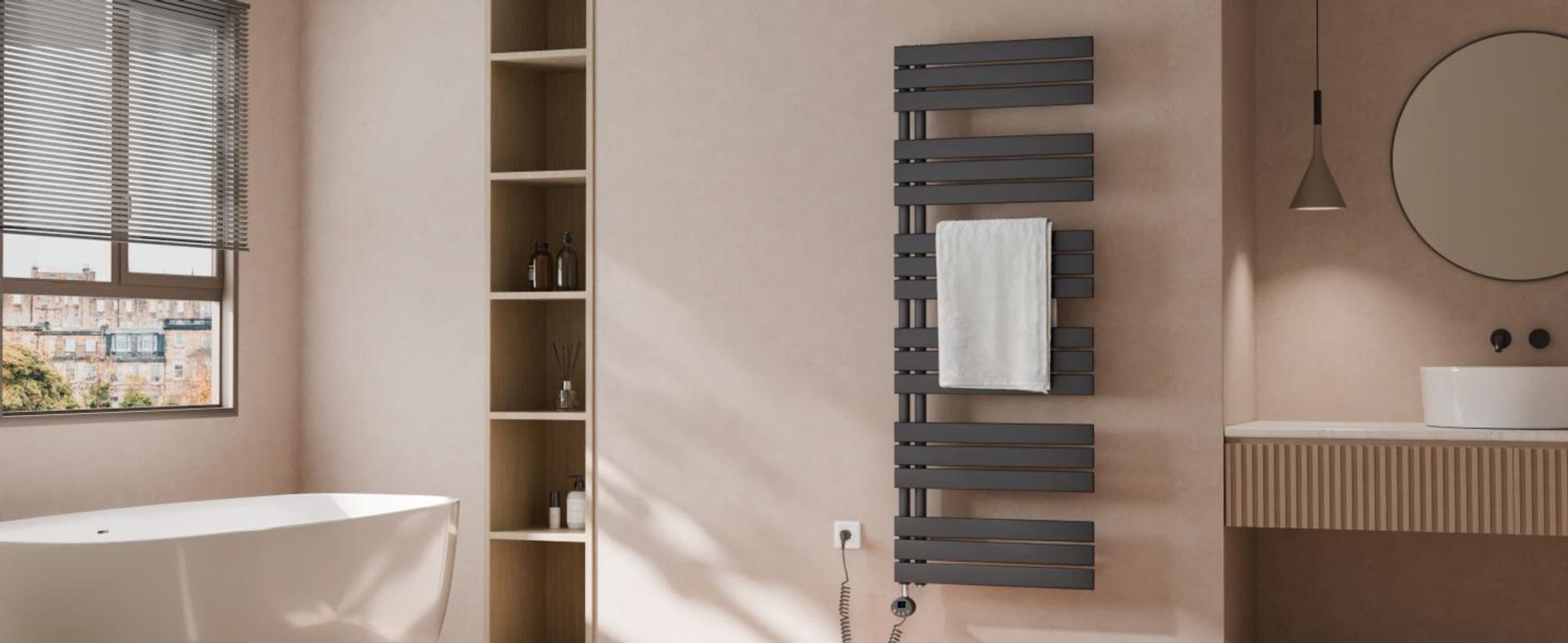 S'AFIELINA 132×40cm Scaldasalviette elettrico bagno WiFi, termoarredo con termostato, programmabile, LCD, 600W, asciugamani a basso consumo, Antracite