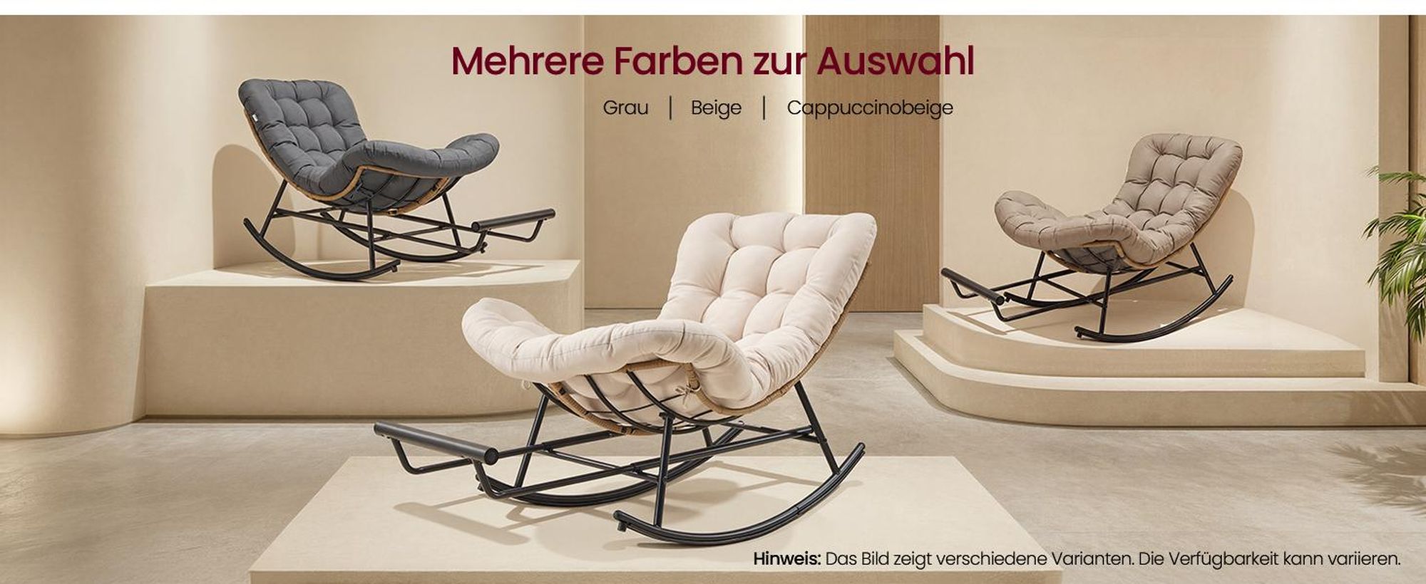 VASAGLE Relaxsessel mit ausziehbarer Fußstütze, Schaukelsessel, abnehmbares Kissen, Stahlgestell, bis 136 kg, grau
