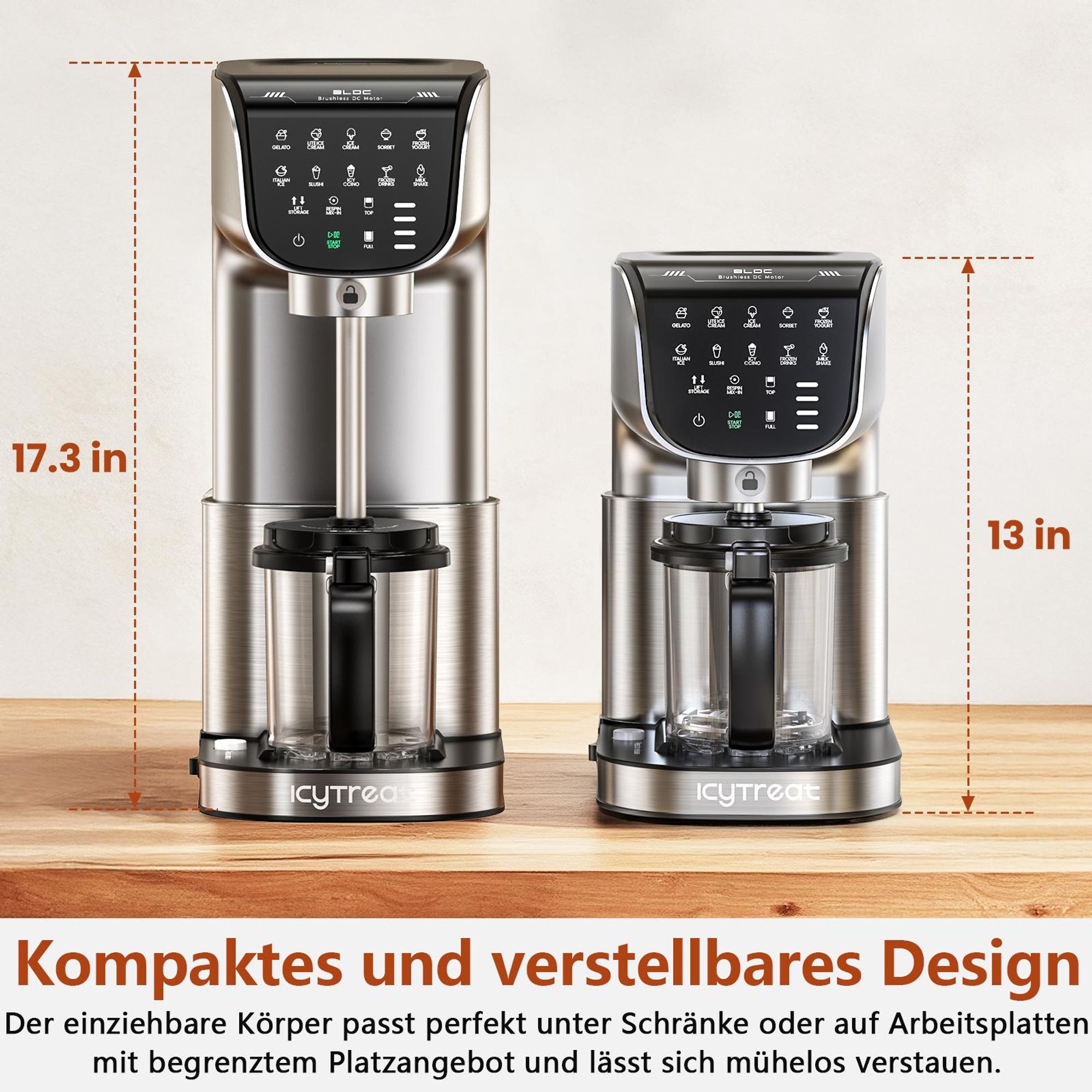 Eismaschine 12-in-1 vollautomatische Edelstahl Hausgemachte Speiseeisbereiter Sorbet, Milchshake, Frozen Yogurt & mehr