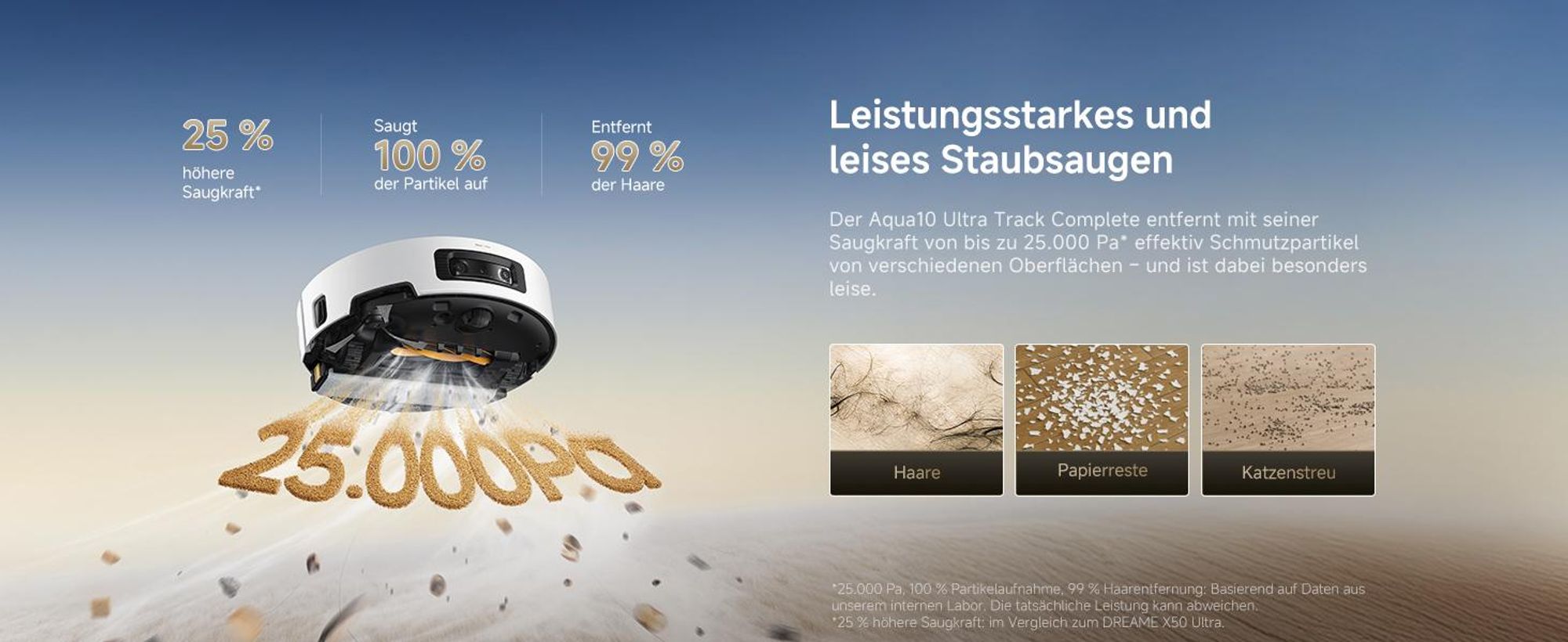Dreame Aqua10 Ultra Track Complete Roboter Staubsauger,25KPa,100°C Wasserwäsche,Ausziehbarem Mopp,0 Tangle,KI-Navigation,All-in-One Dock,KI-Navigation