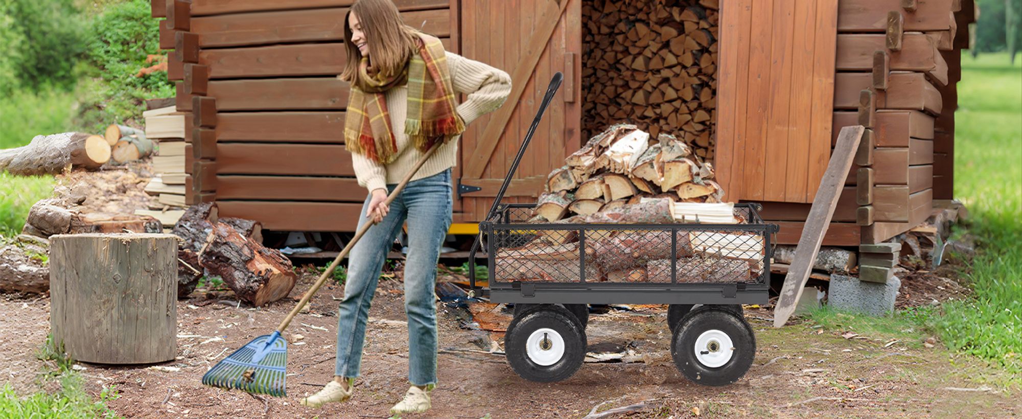 Sekey 300 KG Gartenwagen Gerätewagen Transportwagen mit 10" Vollgummi-Luftreifen, Grau