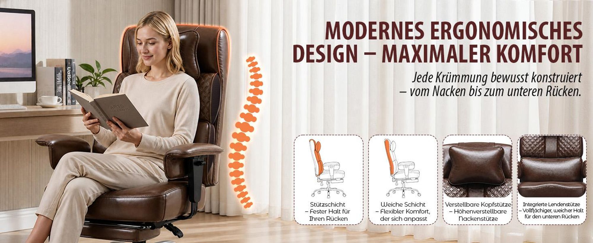 GTPLAYER Gaming Stuhl Ergonomischer Bürostuhl mit Verstellbarer Kopfstütze großer Lendenwirbelstütze, 54 cm breiter Sitz, 90°–150° neigbar 180KG