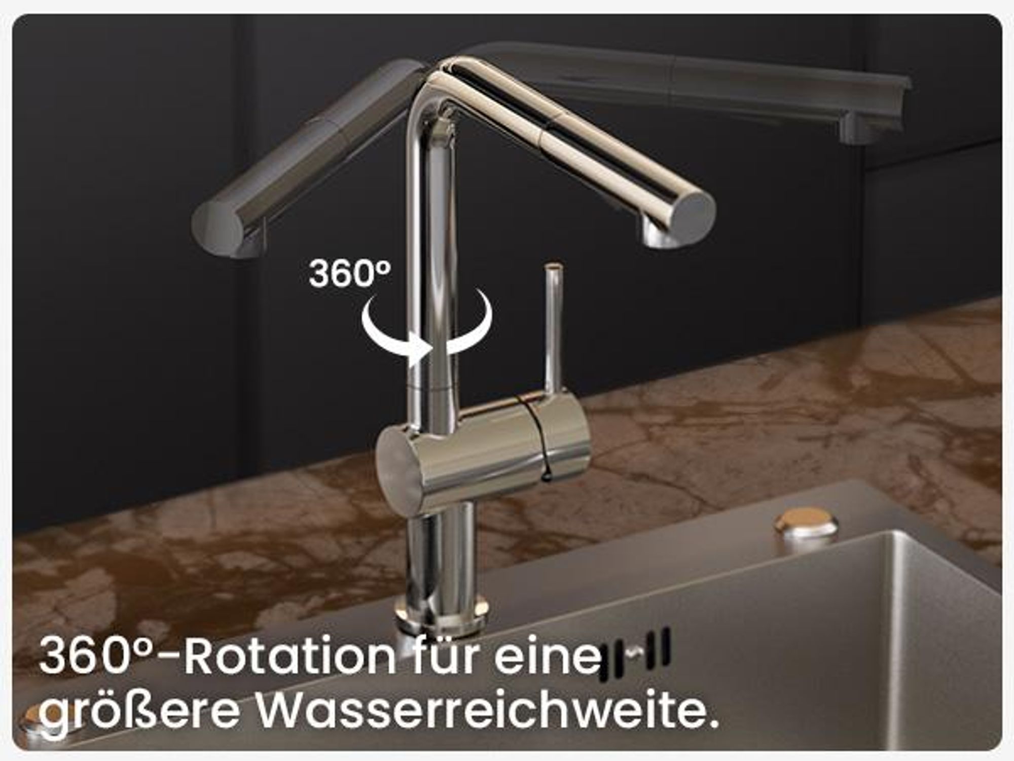 CECIPA Küchenarmatur Ausziehbar, Küchenhahn mit Dusche, Hochdruck Mischbatterie 2 Strahlarten, Edelstahl 360° drehbar für Ein- & Doppelspüle