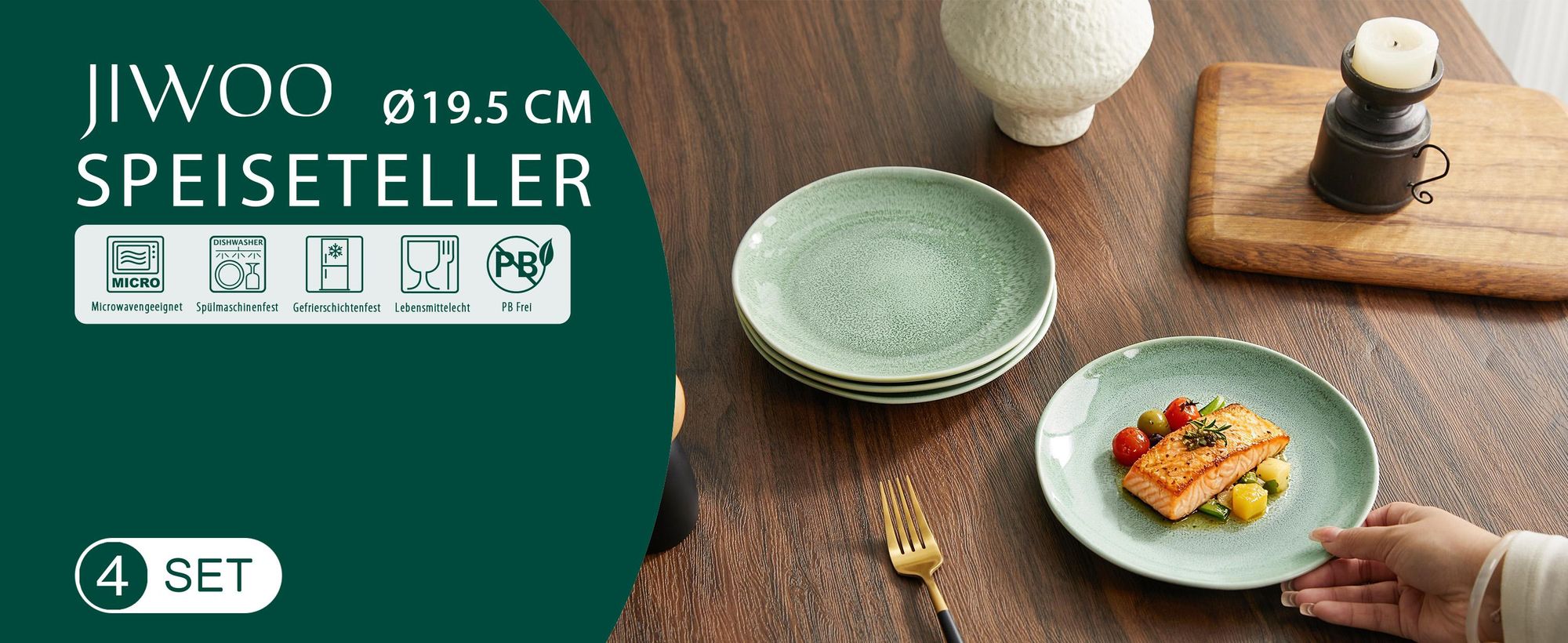 Teller set 4er Ø19,5 cm Keramik Essteller Frühstücksteller Brotteller Flachteller für 4 Personen Reactive-Glasur Mikrowellen- und Spülmaschinenfest
