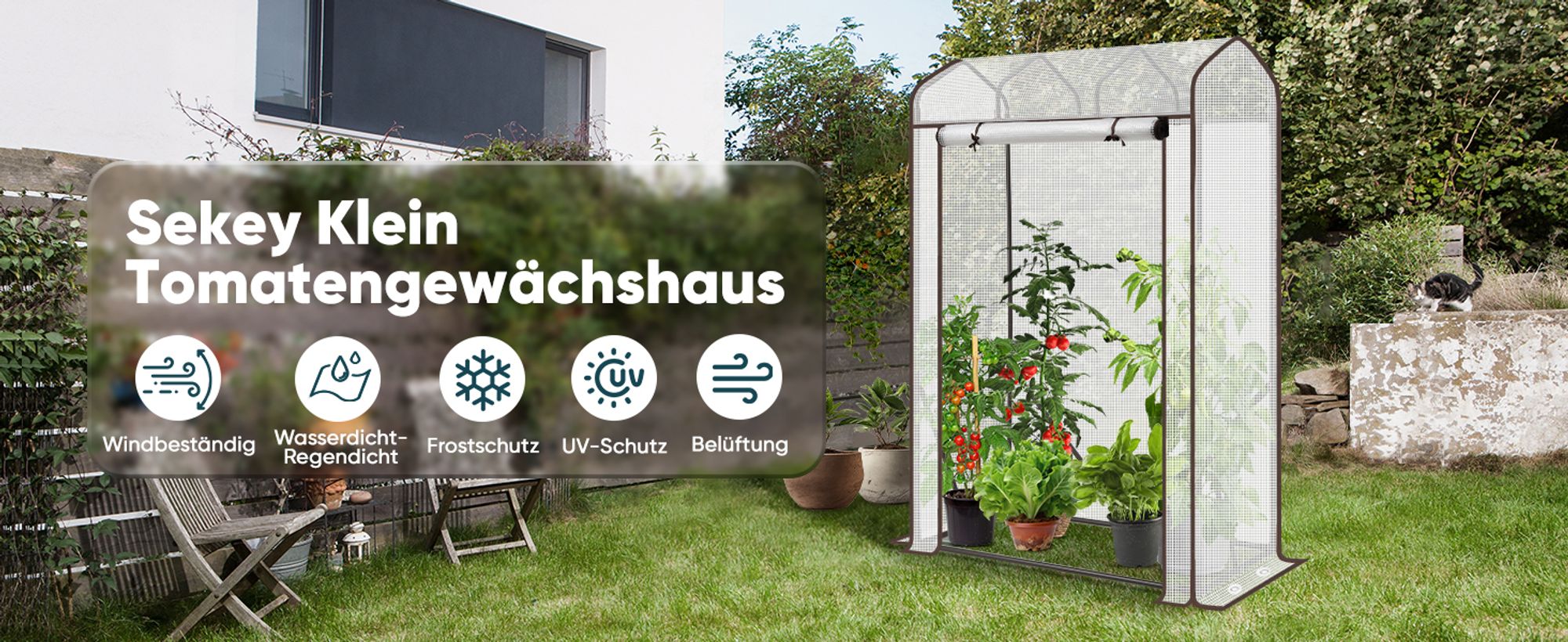 Sekey Gewächshaus 100 x 50 x 150 cm Foliengewächshaus Klein Tomatenhaus mit Spitzdach