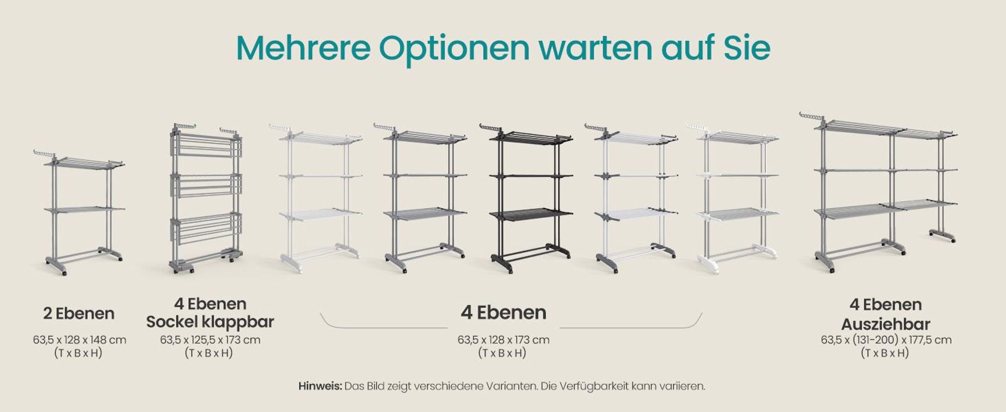 SONGMICS Wäscheständer mit Rollen, 4 Ebenen, klappbare Flügel, Standtrockner, einfacher Aufbau, groß, silbern-weiß