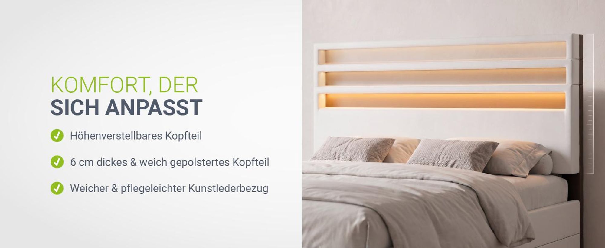 Juskys Polsterbett Lyon 180 x 200 cm weiß – Bettgestell mit Lattenrost, Bettkasten & LED Beleuchtung  – Kunstleder & Holz – Bett Doppelbett