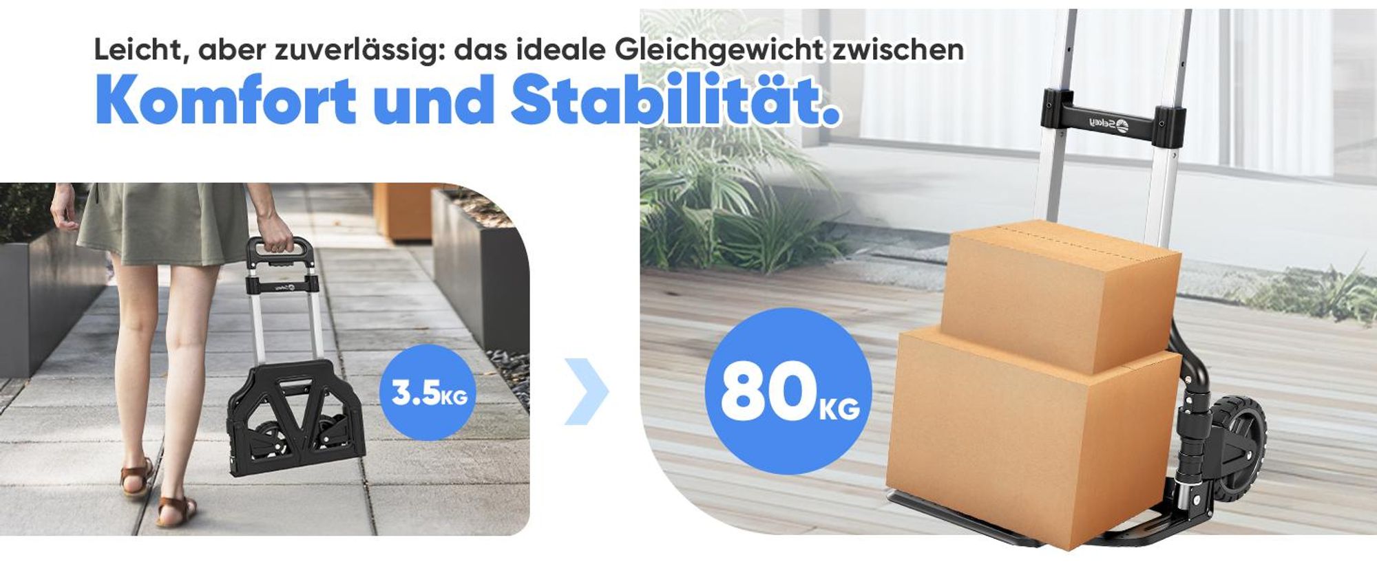 Sackkarre Alu Handwagen Transportkarre klappbar Handkarre bis 80 kg Tragfähigkeit 3-stufig höhenverstellbar Klappkarre Klappwagen in Sekunden faltbar