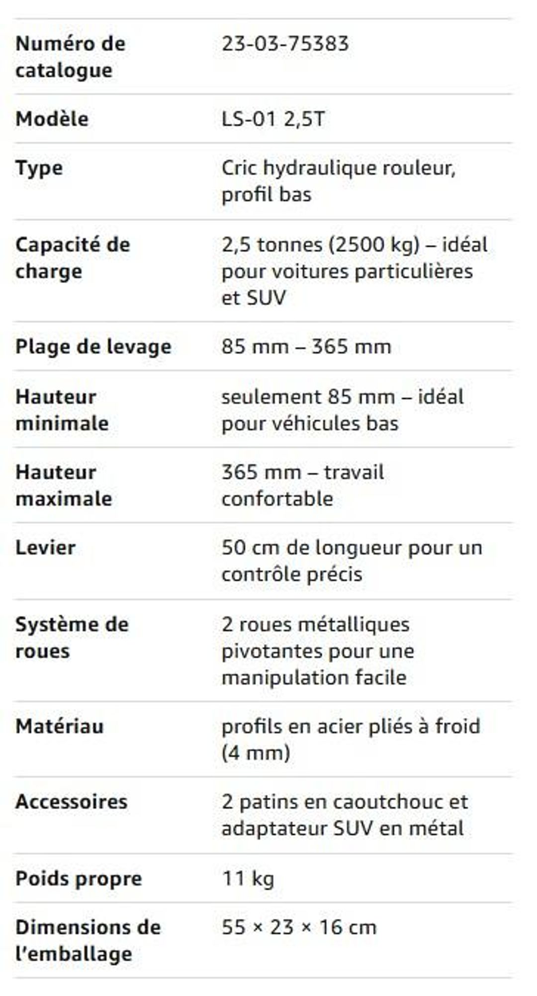 Cric de manœuvre Kit de cric 2500 KG avec 2x béquilles 3T